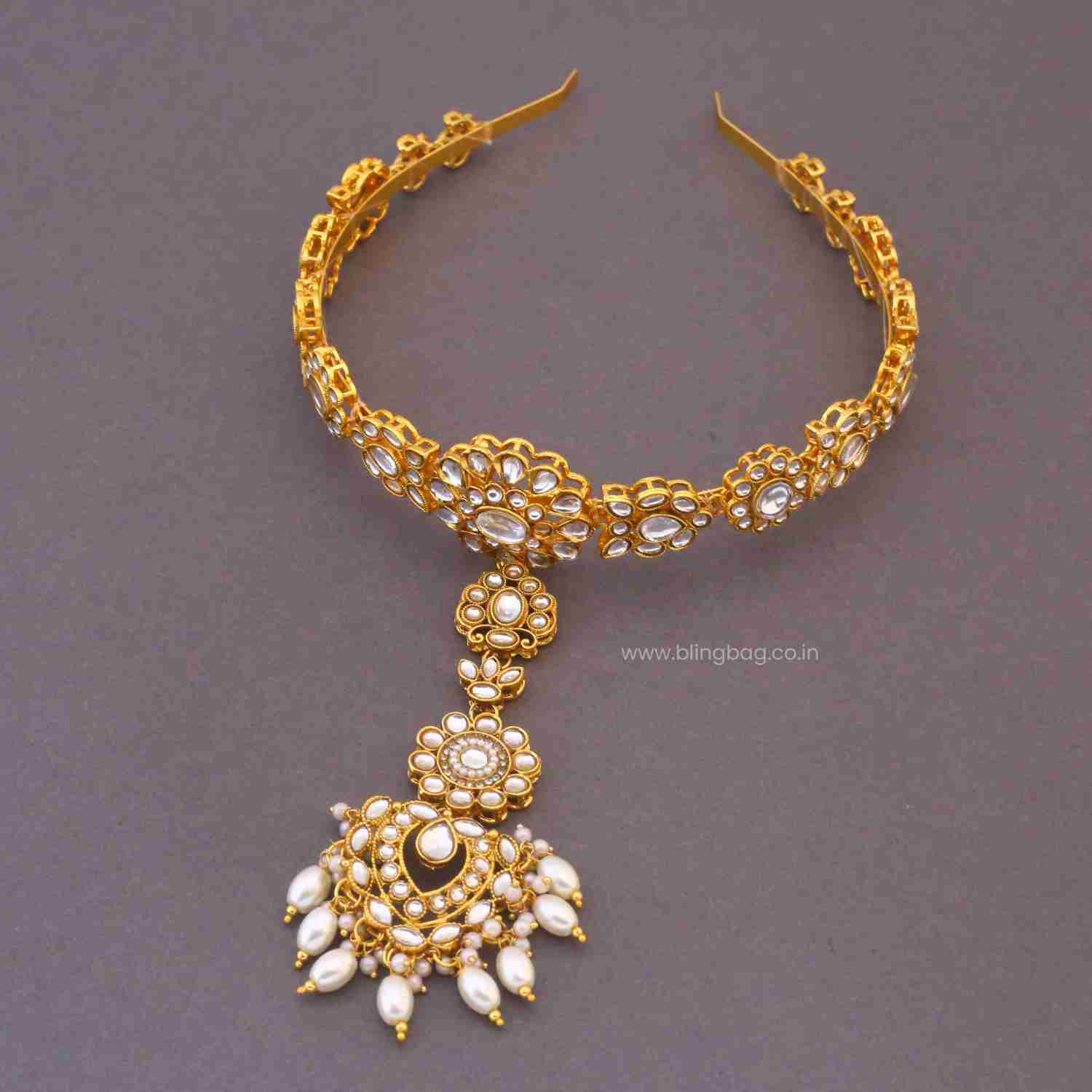 Golden Myrai Hairband With Tikka - Image 3