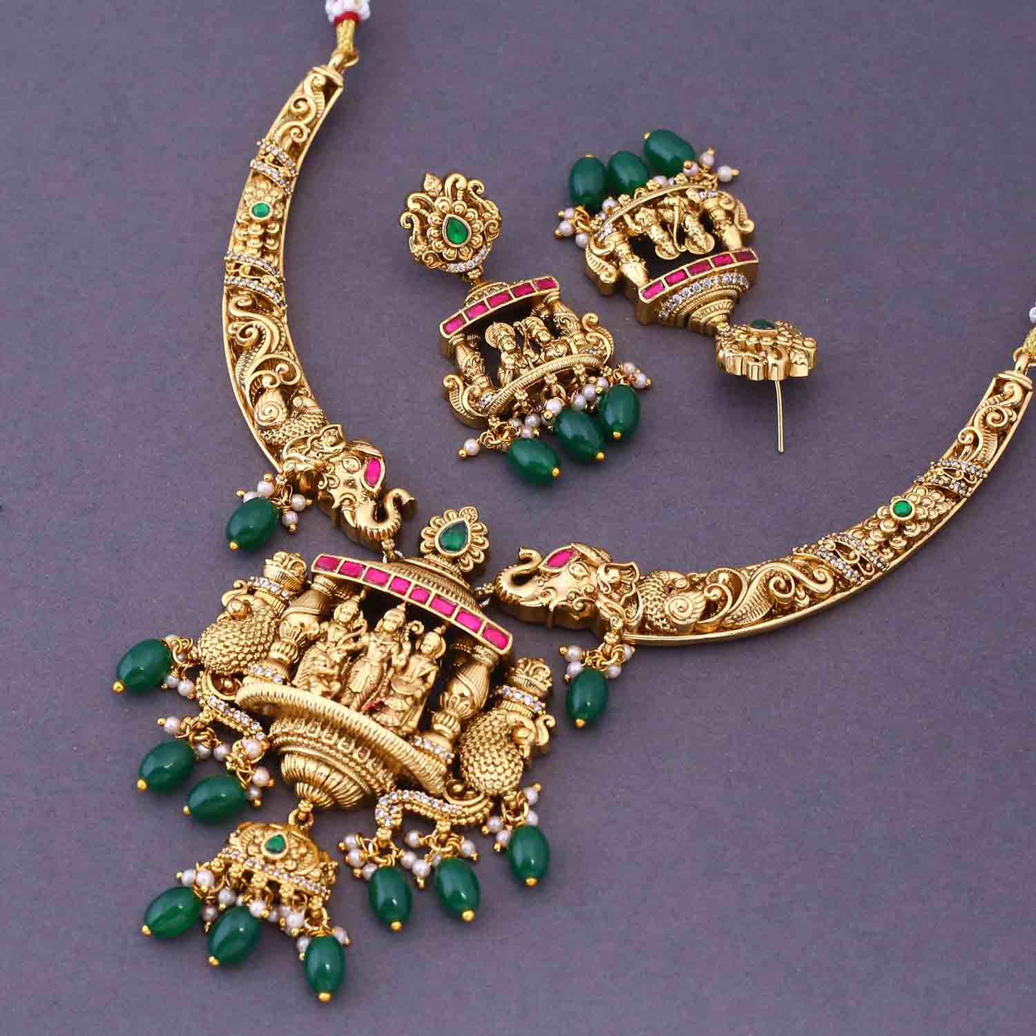 Emerald Namah Hasli Temple Jewellery Set- New Arrival - Image 4