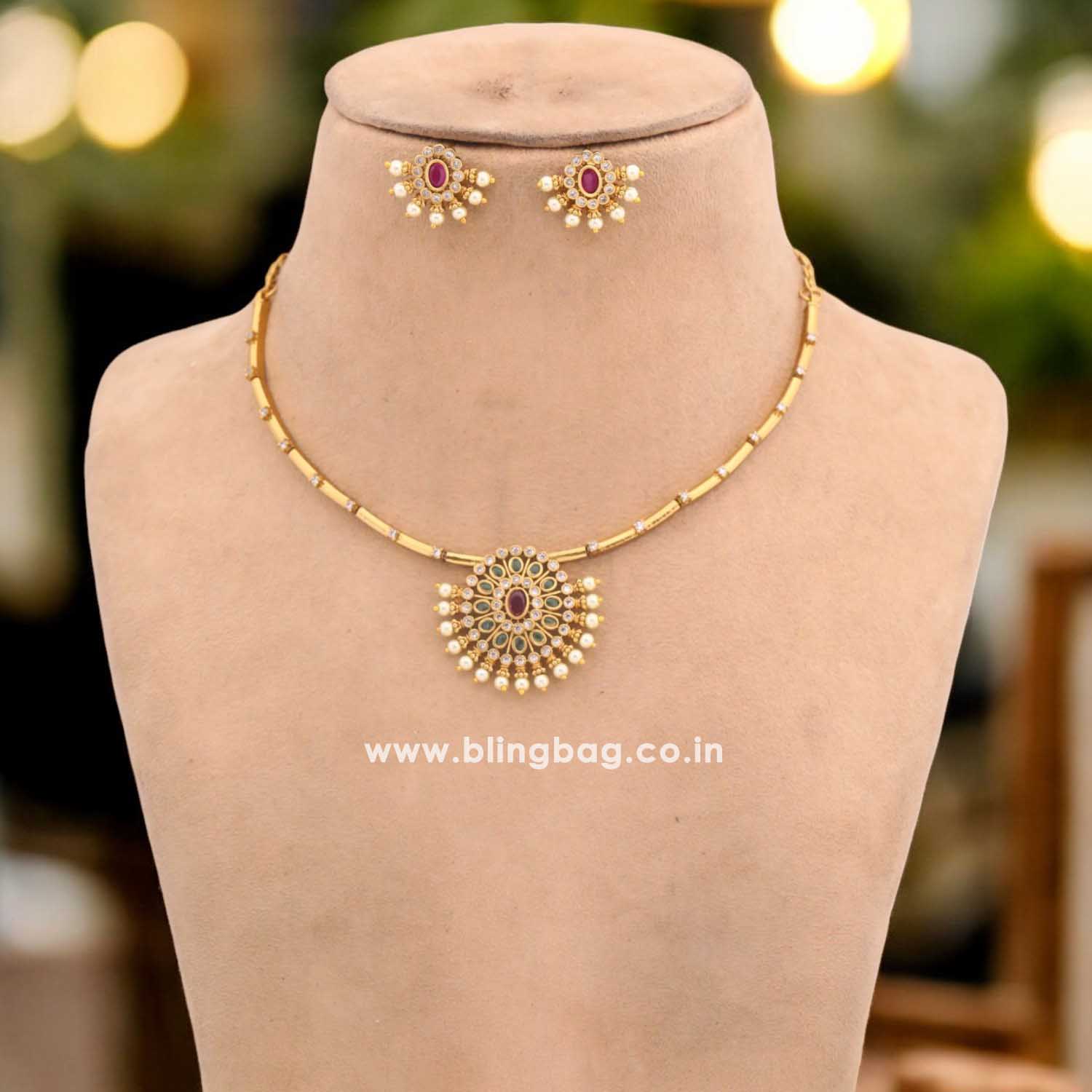 Golden Naruya Hasli Antique Jewellery Set - New Arrival - Image 2