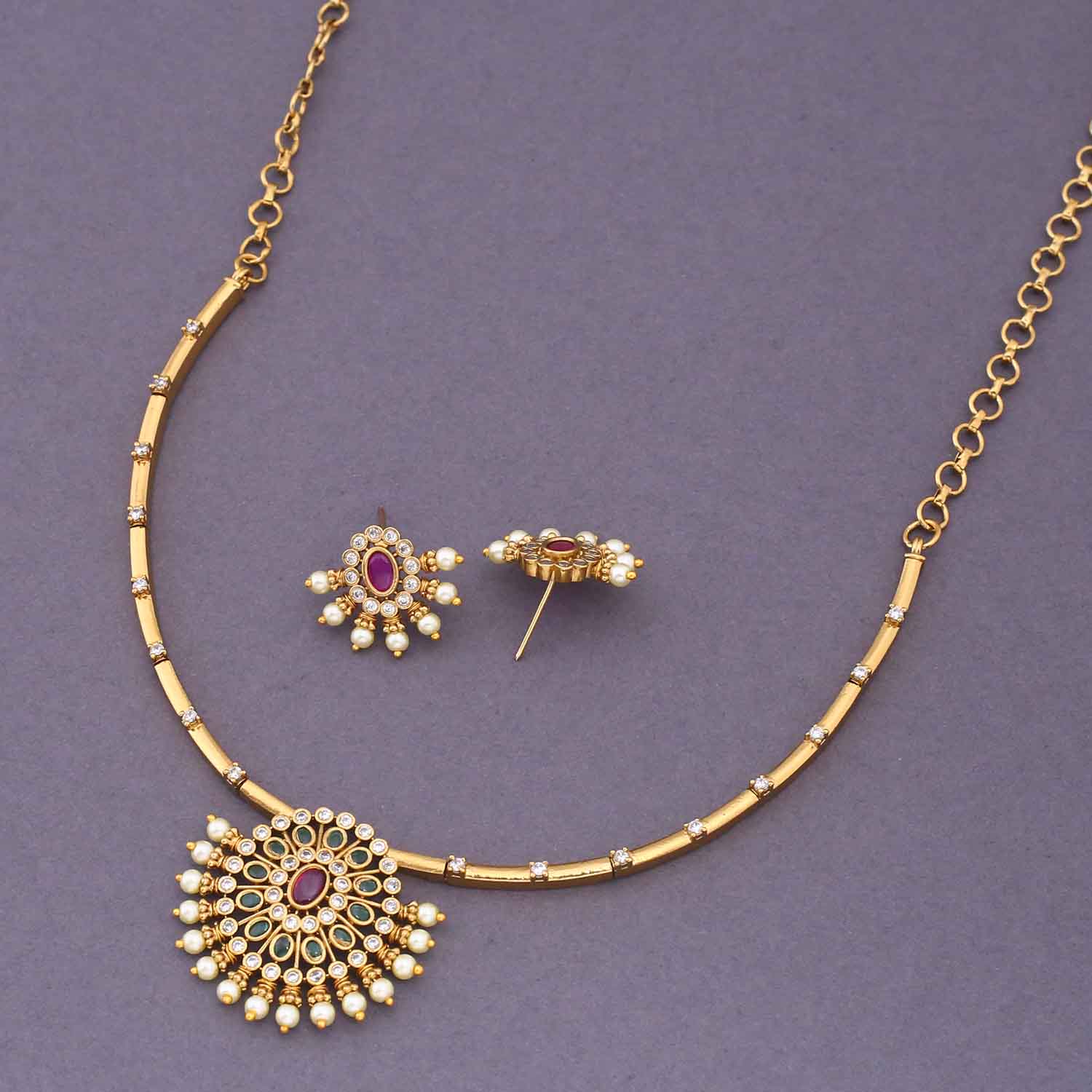 Golden Naruya Hasli Antique Jewellery Set - New Arrival - Image 4