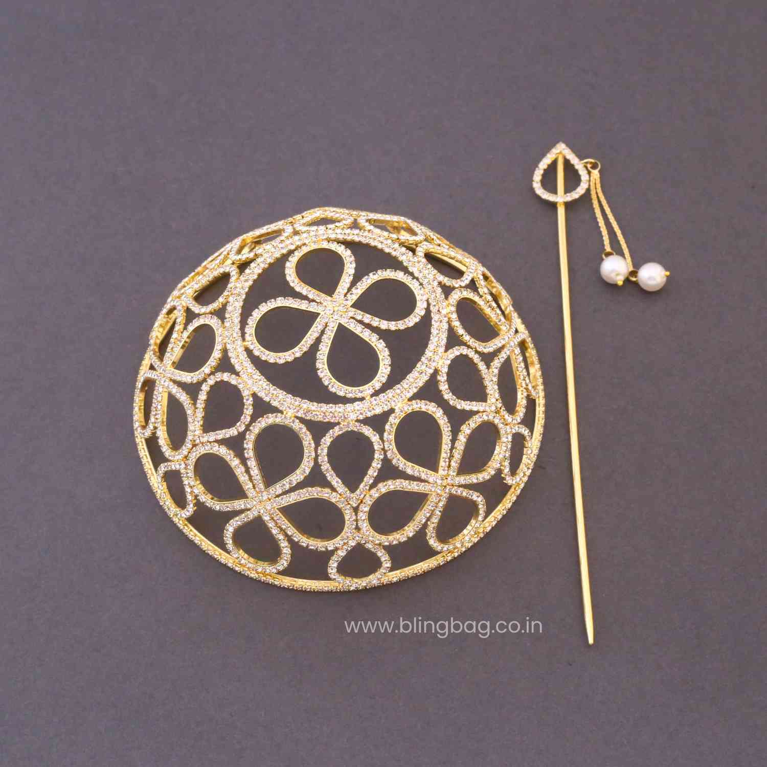 Golden Navyashi Zirconia Large Hair Bun Cage - Image 2