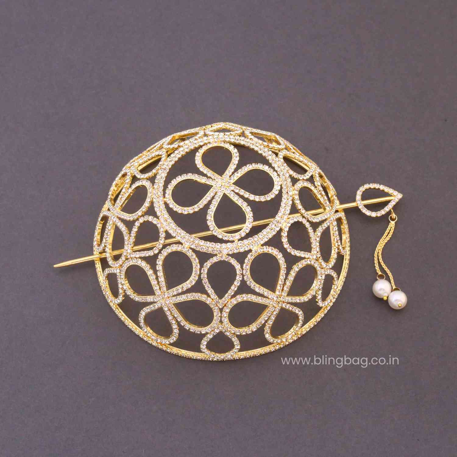 Golden Navyashi Zirconia Large Hair Bun Cage - Image 3