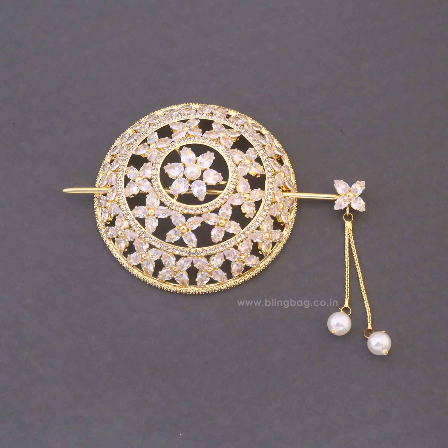 Golden Neeraja Zirconia Small Hair Bun Cage - Image 3