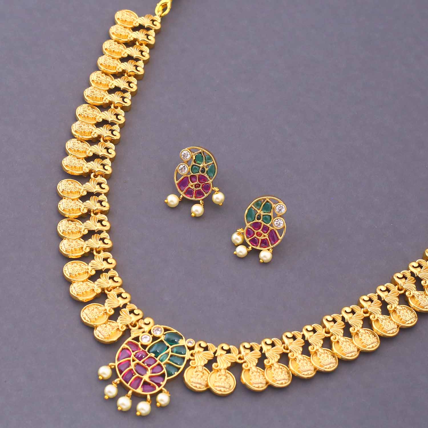 Golden Nyara Temple Jewellery Set - New Arrival - Image 4