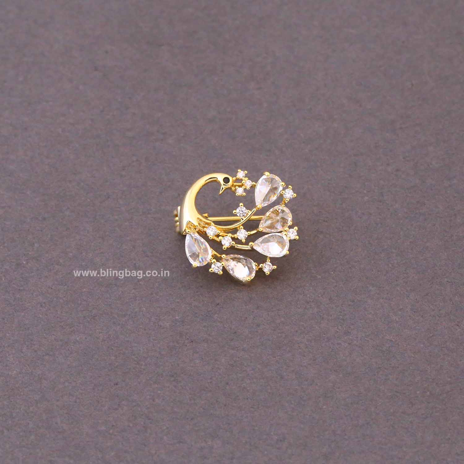Golden Peacock Shine Brooch - Image 3