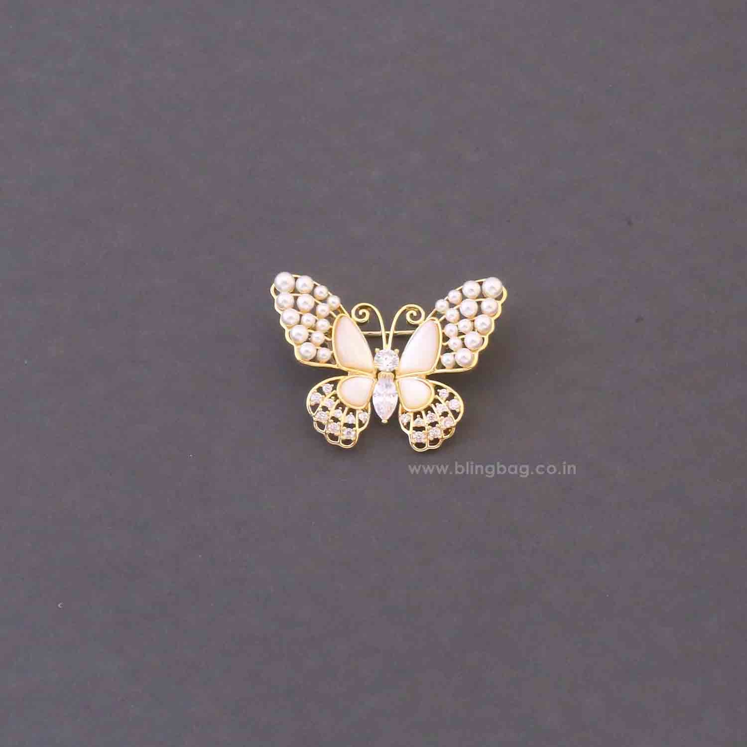 Golden Pearl Butterfly Brooch - Image 3