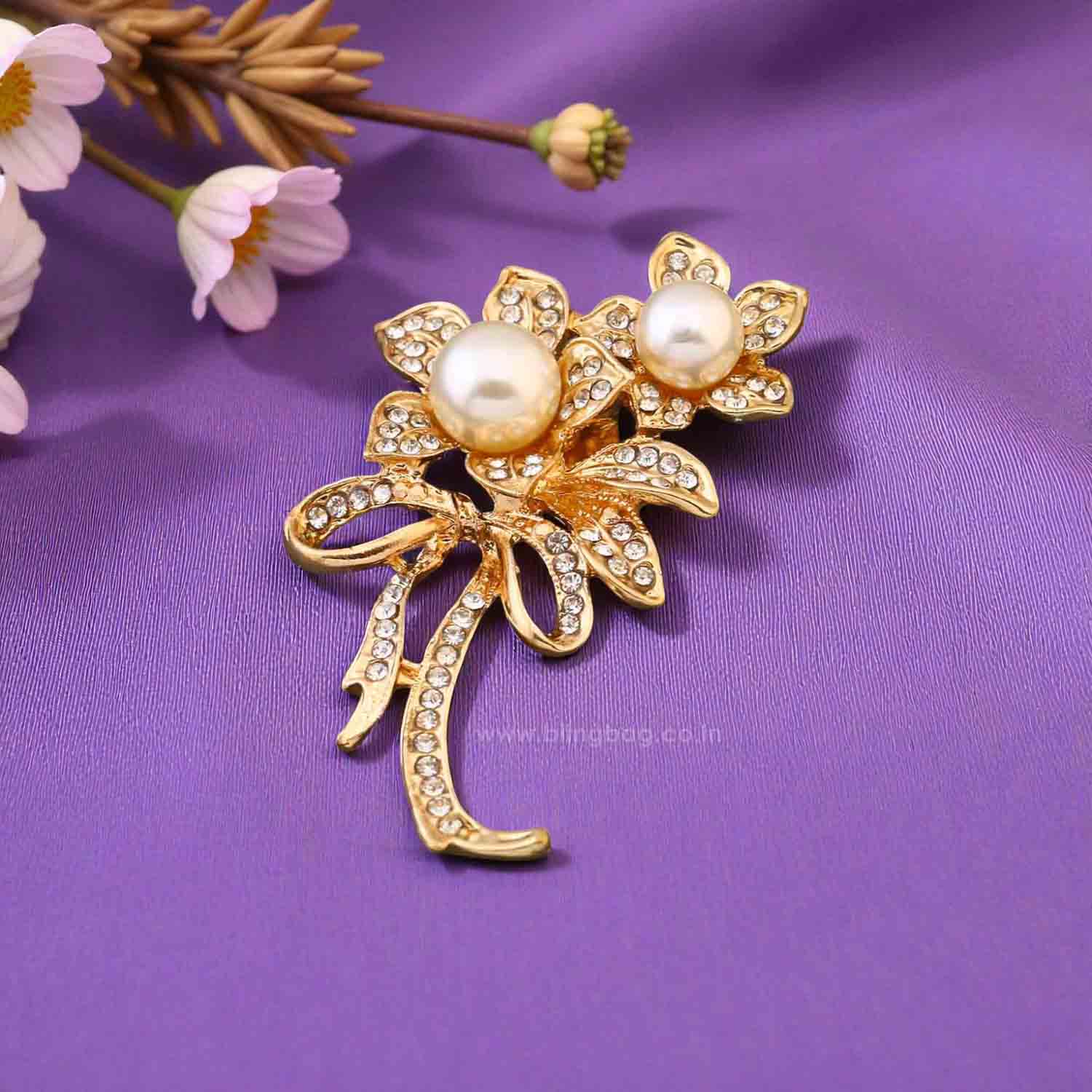 Golden Pearl Flower Brooch - Image 2