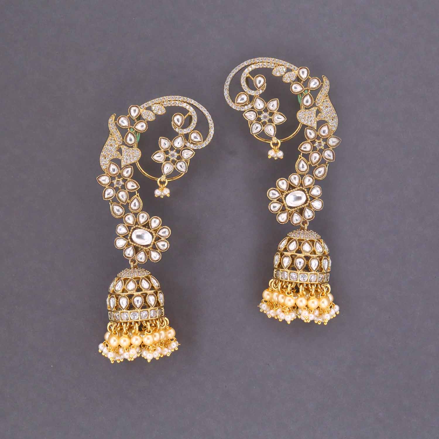Golden Raiya Ear Cuff Jhumkis - Image 2