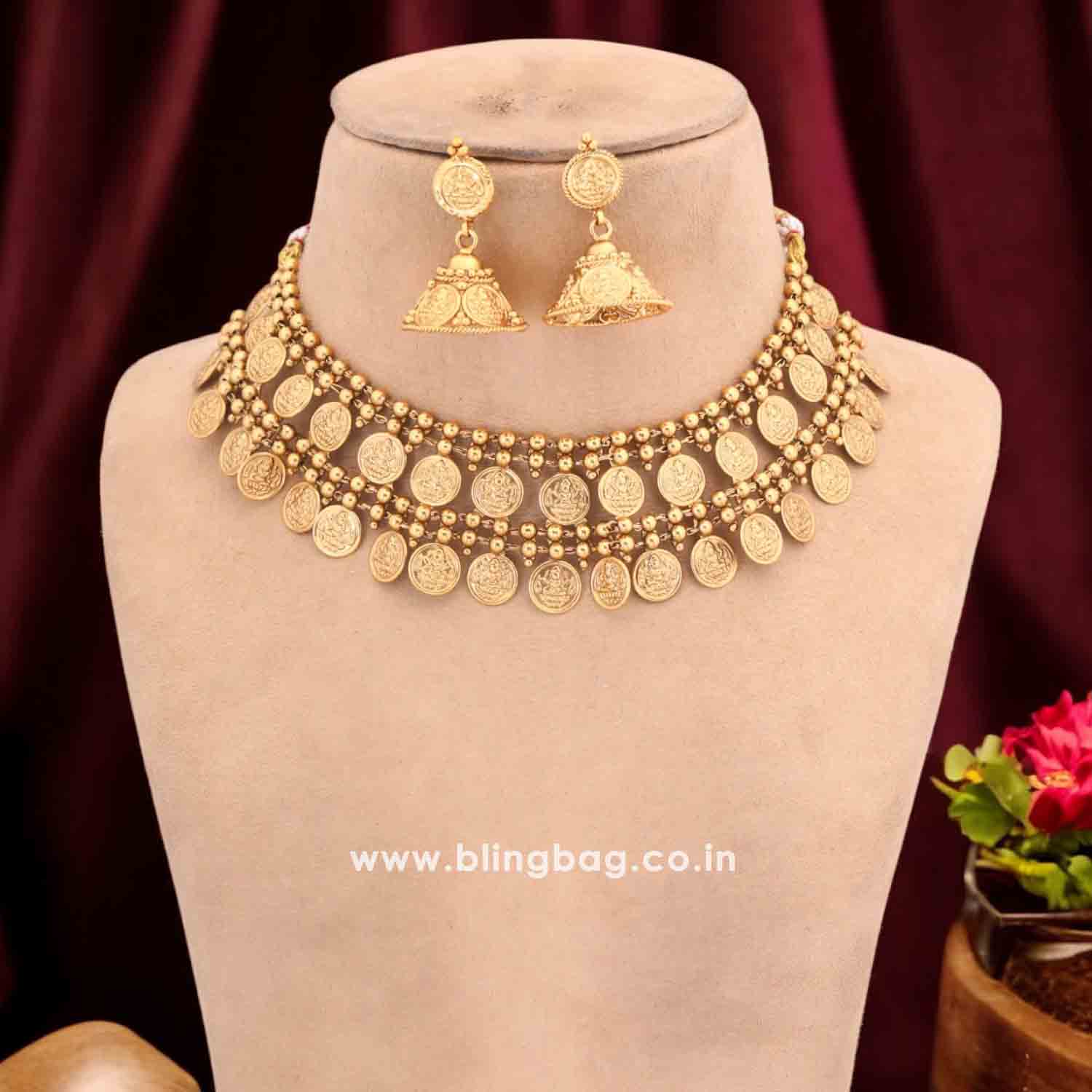 Golden Rajitha Temple Jewellery Set - New Arrival - Image 2