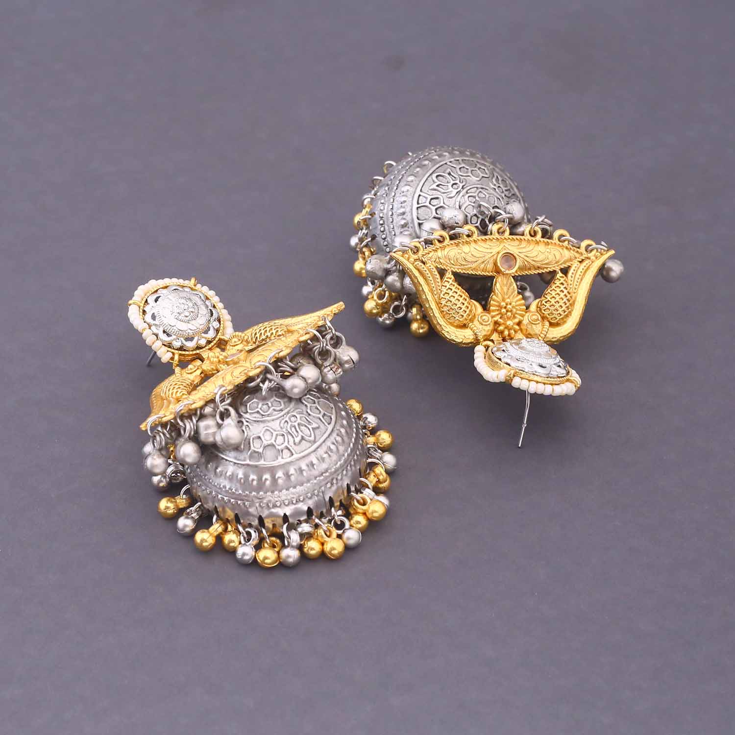 Golden Rajvya Oxidised Jhumkis - Image 3