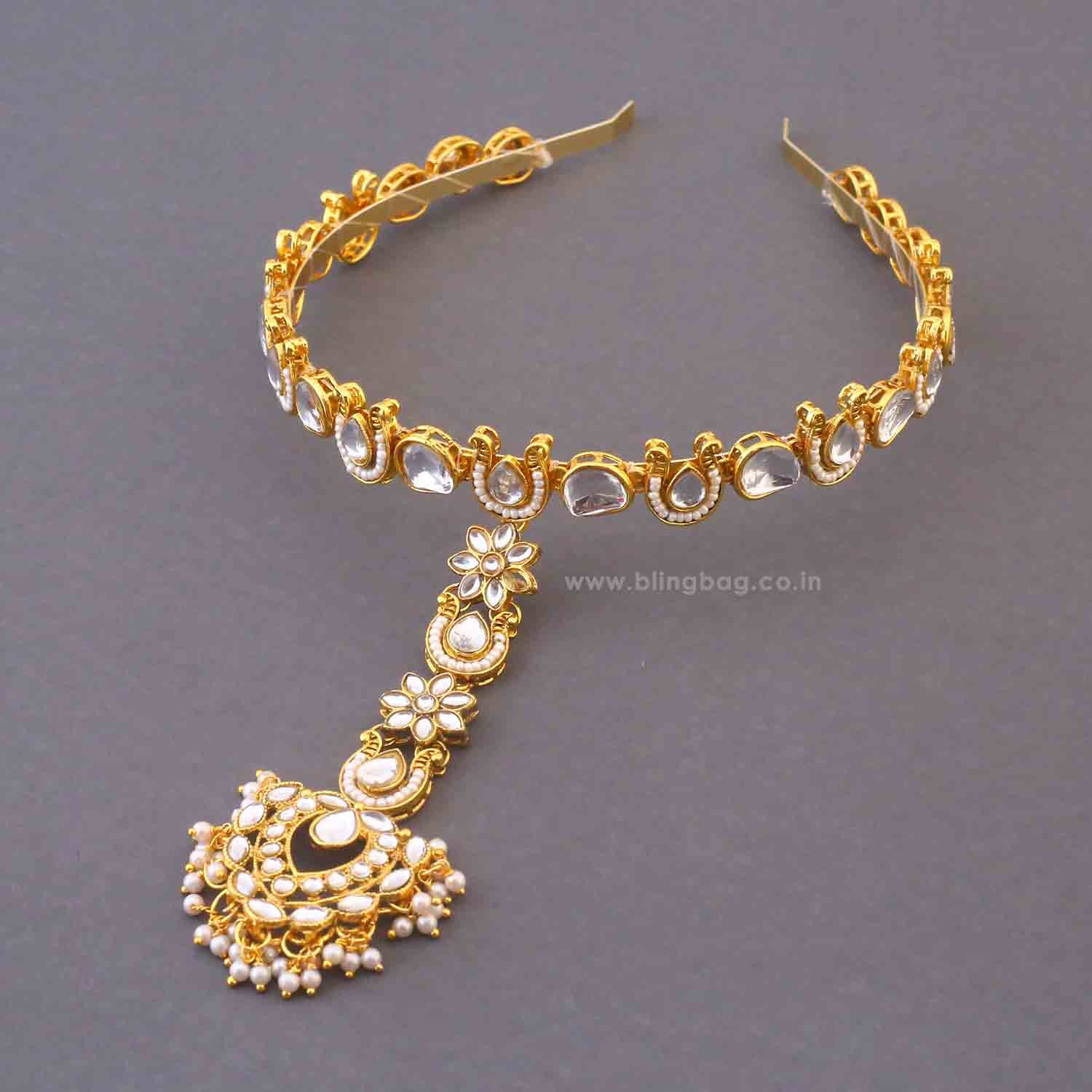 Golden Rishika Hairband With Tikka - Image 4
