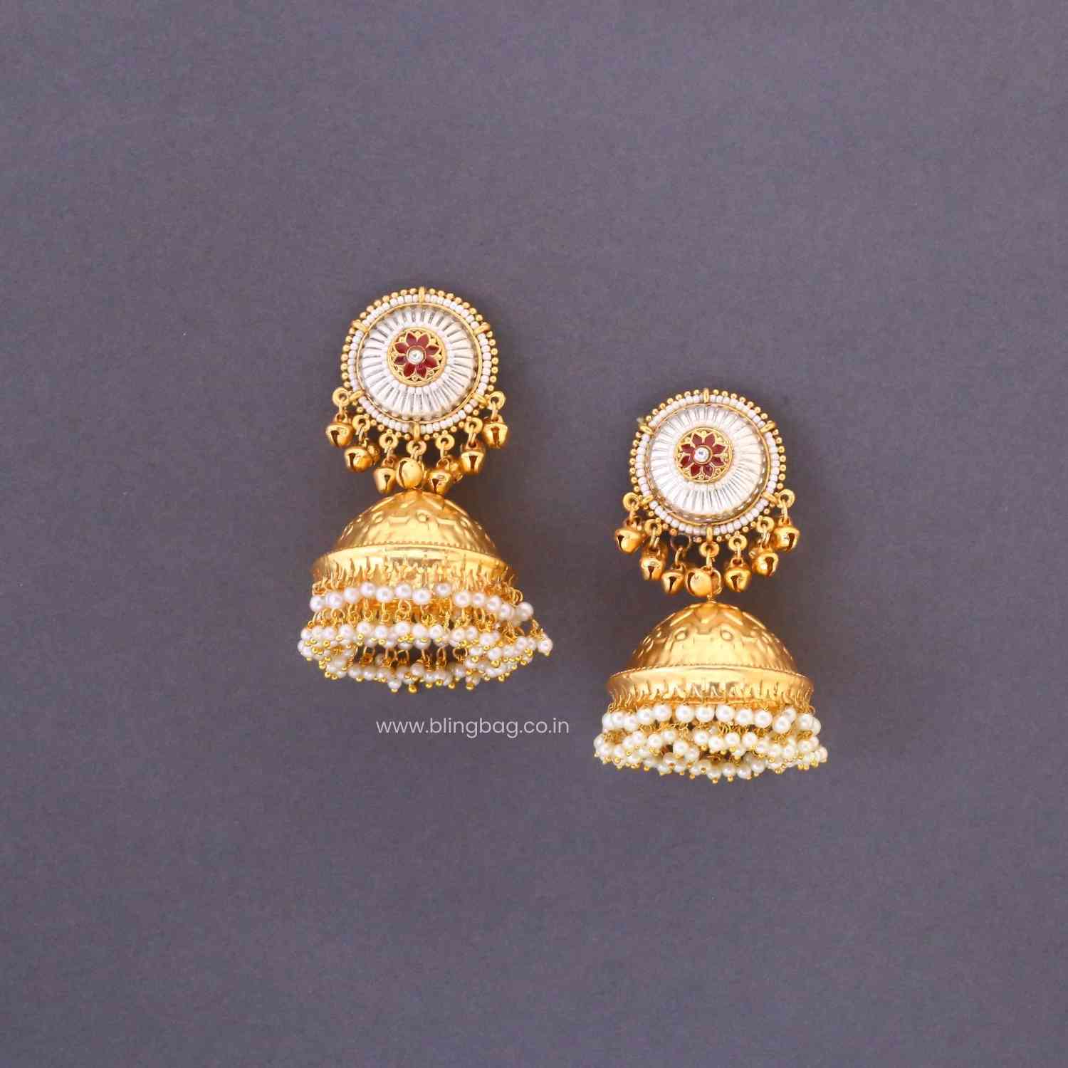 Golden Riyai Oxidised Jhumkis - Image 3