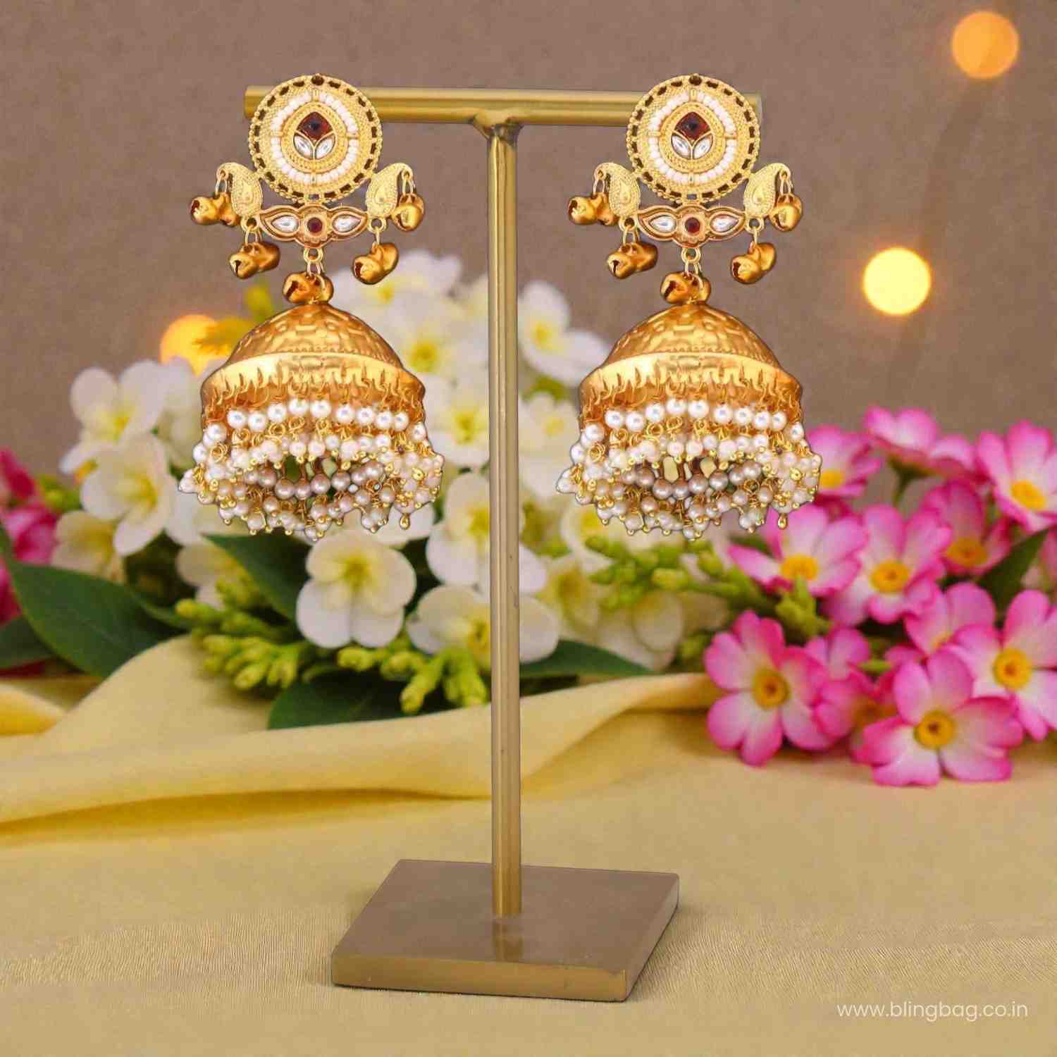 Golden Saanvii Oxidised Jhumkis - Image 2
