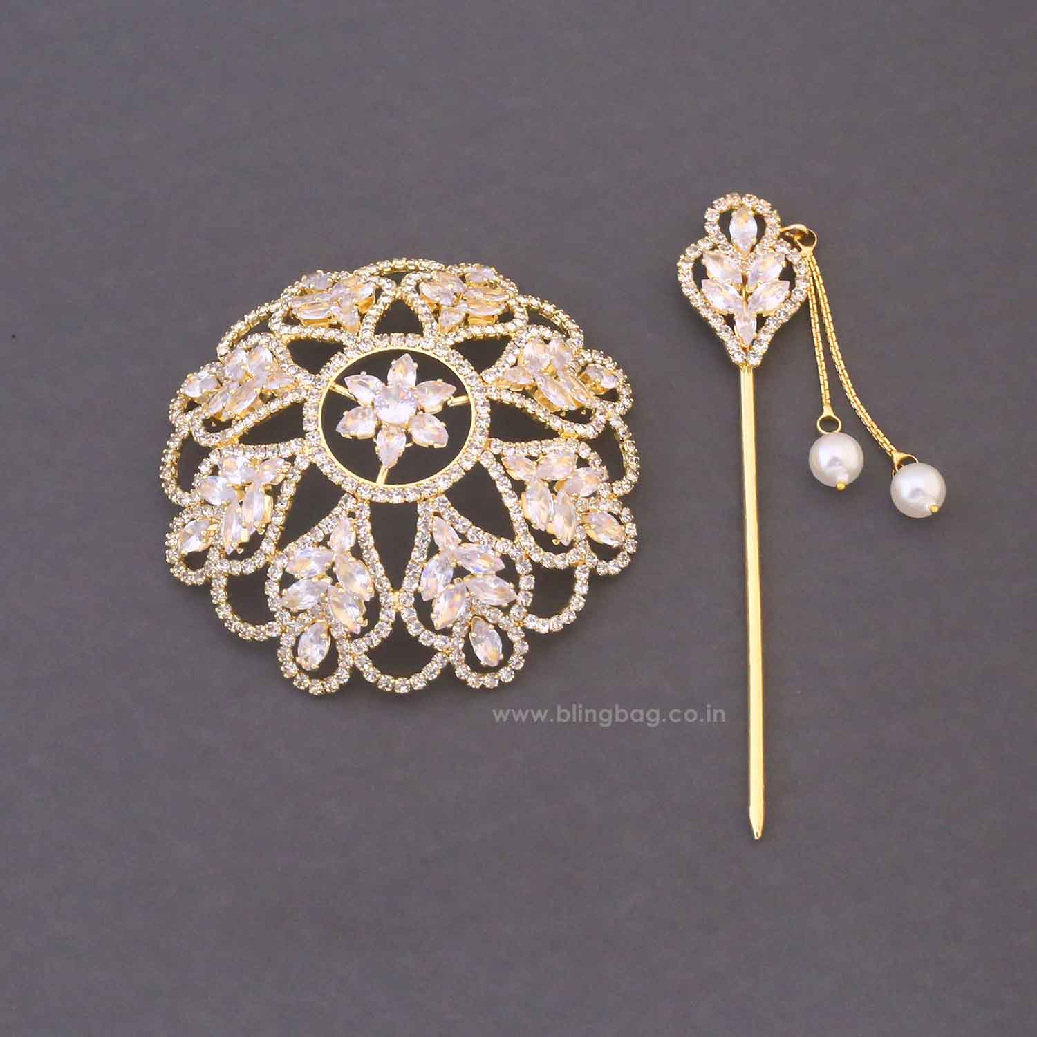 Golden Saiya Zirconia Small Hair Bun Cage - Image 3