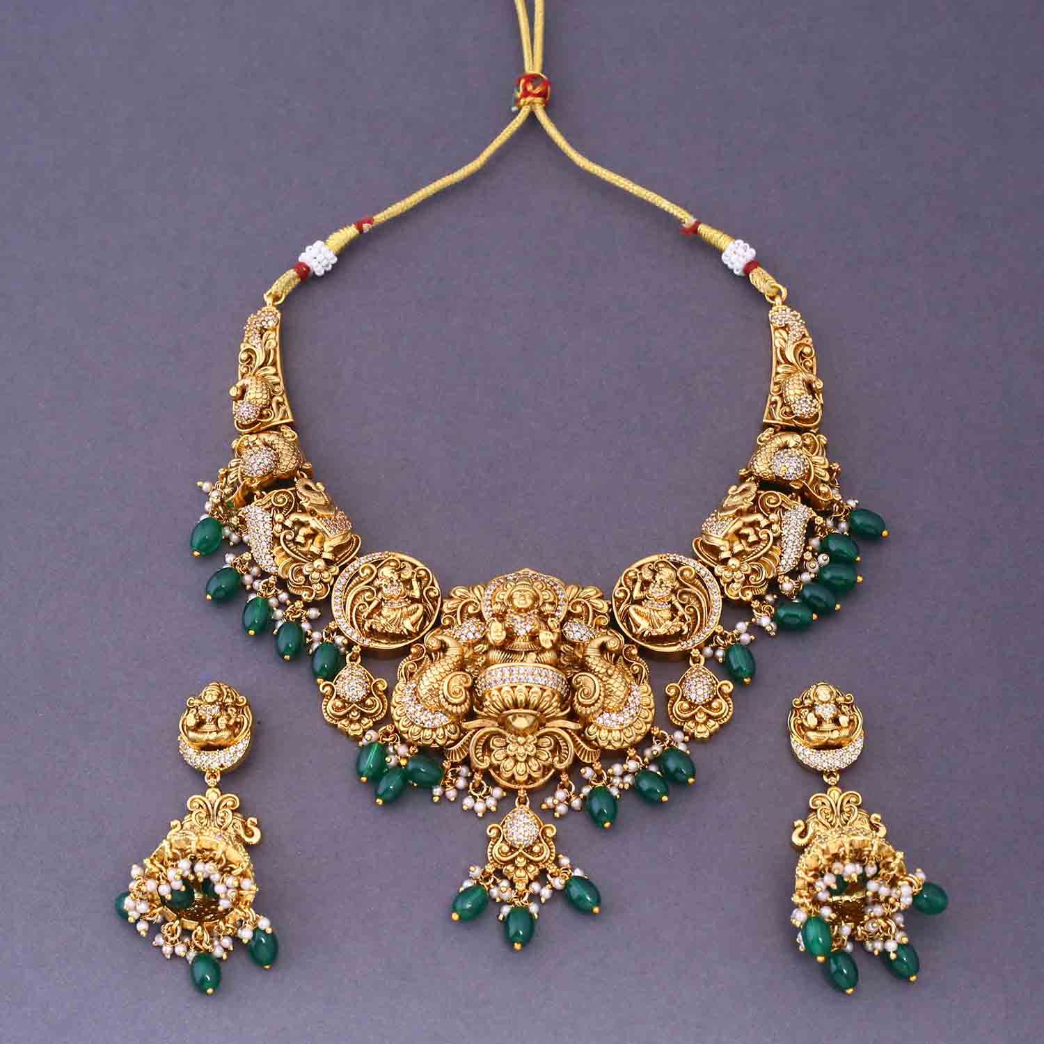 Emerald Shivaduti Temple Jewellery Set- New Arrival - Image 3