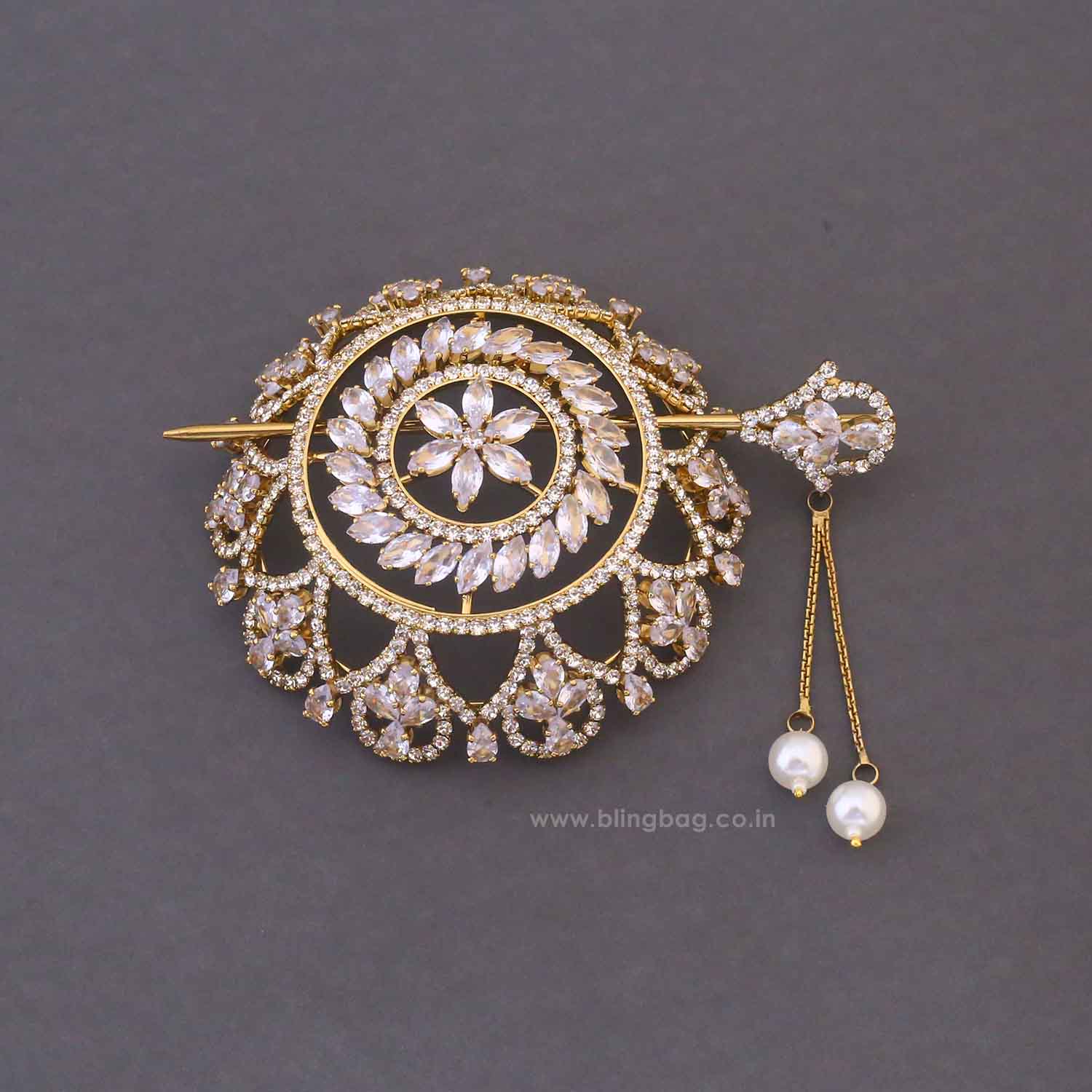 Golden Shravani Zirconia Small Hair Bun Cage - Image 2