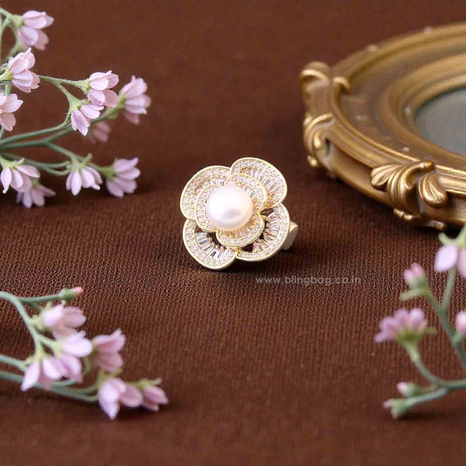 Golden Snowdrop Pearl Brooch - Image 2