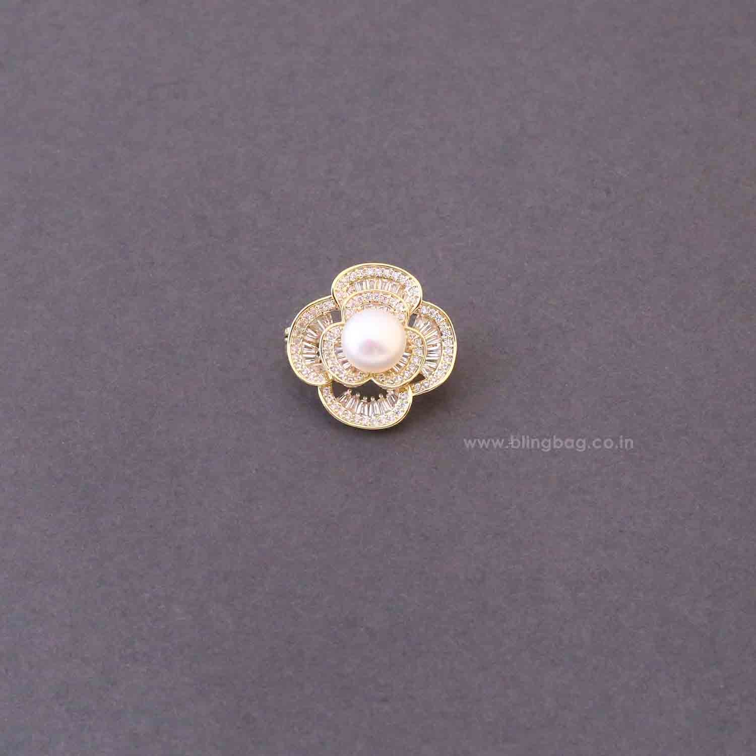 Golden Snowdrop Pearl Brooch - Image 3