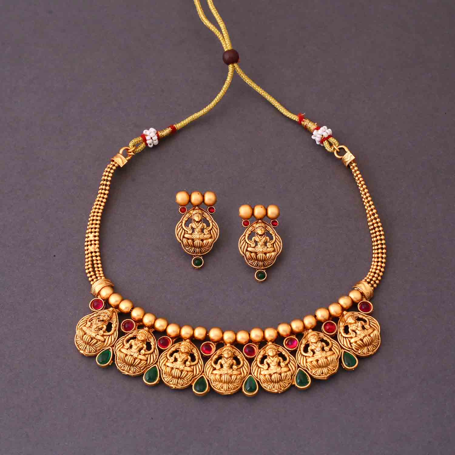 Golden Sri Temple Jewellery Set - New Arrival - Image 3