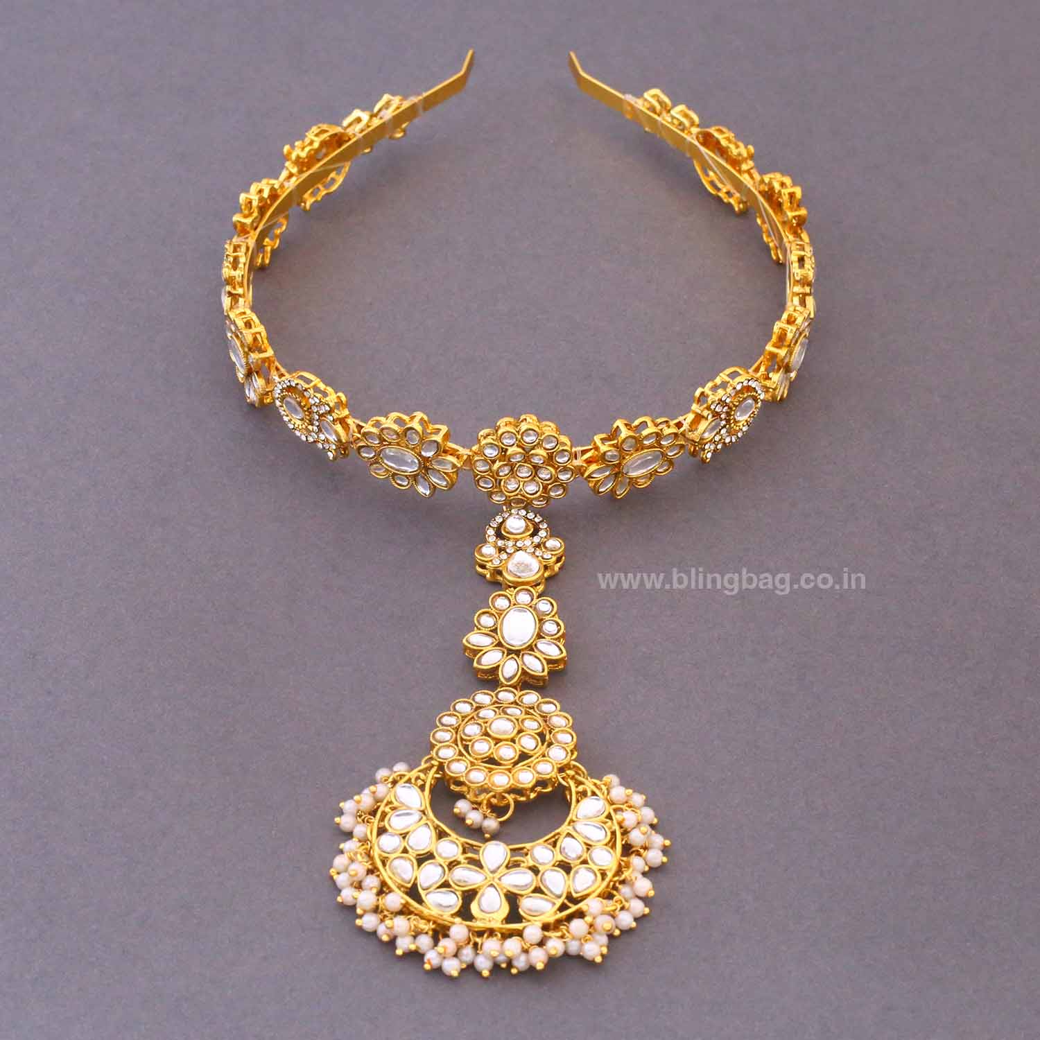 Golden Tanuth Hairband With Tikka - Image 2