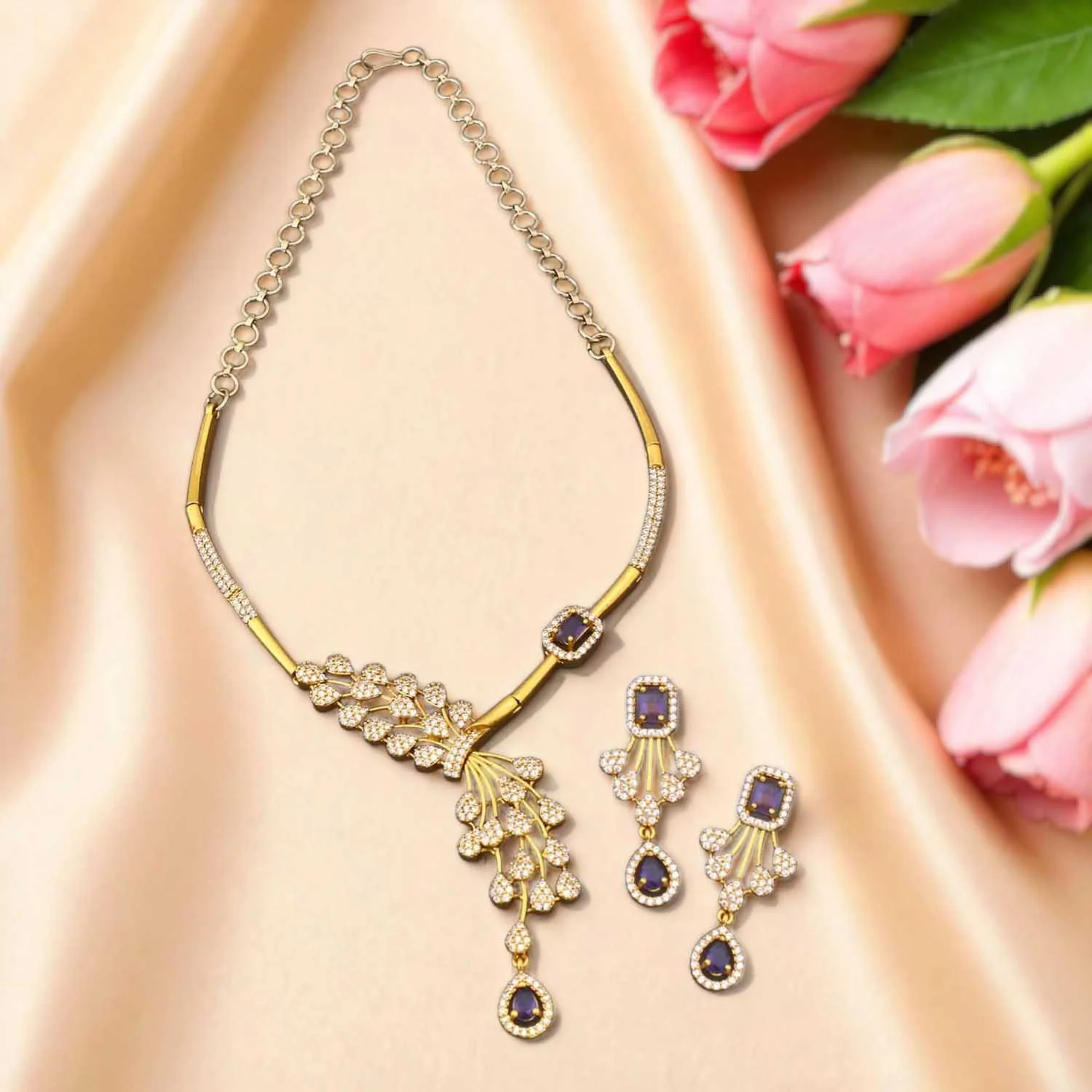 Purple Tanvika Antique Jewellery Set - New Arrival - Image 2