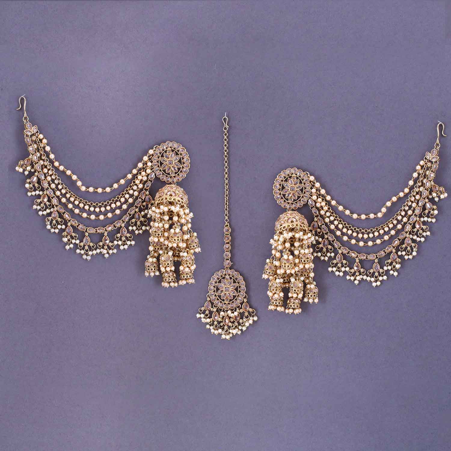 Golden Tilottama Maang Tikka Set - Image 3