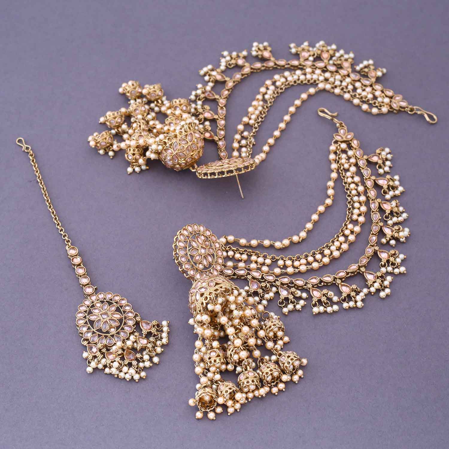 Golden Tilottama Maang Tikka Set - Image 4