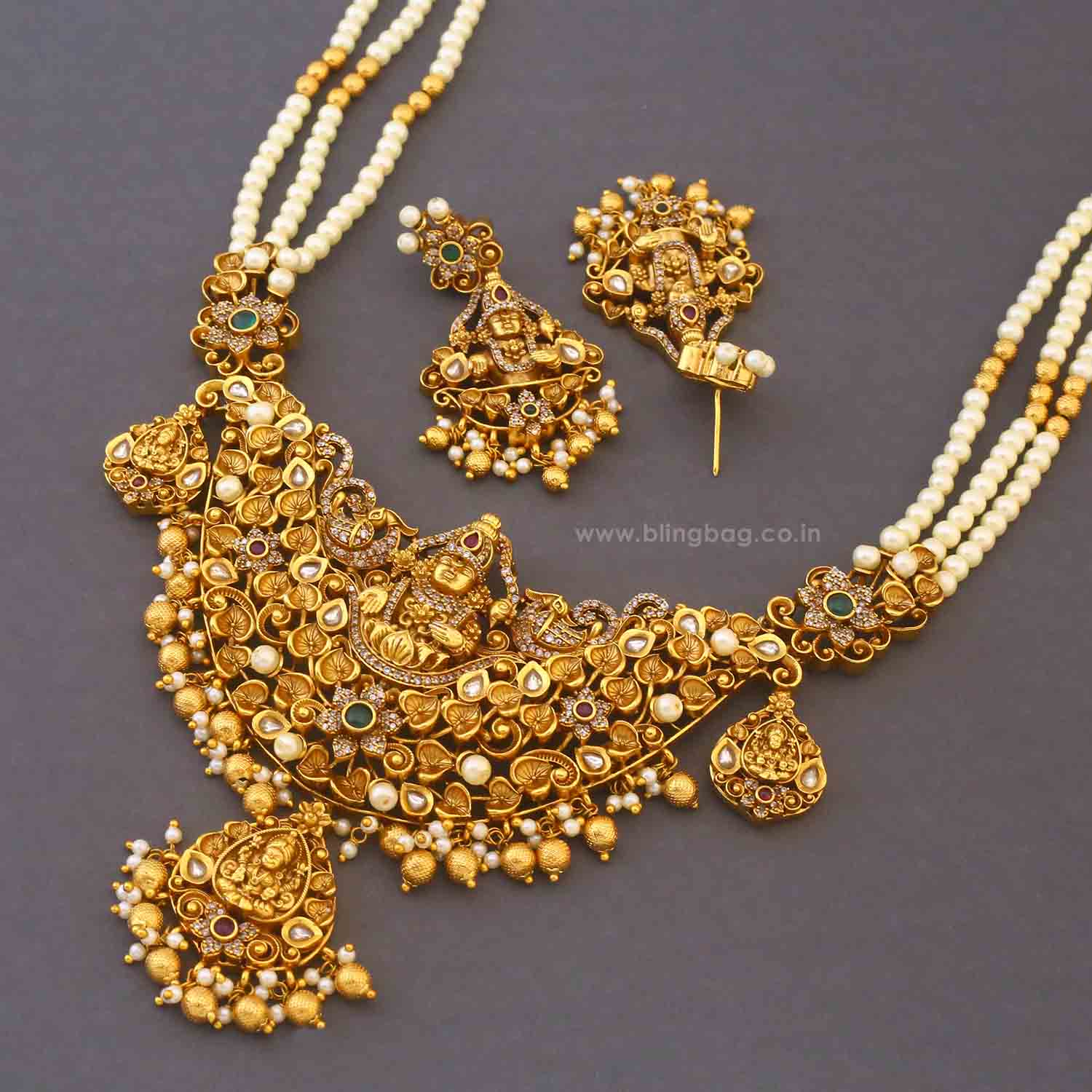 Golden Tripuraya Temple Jewellery Set - New Arrival - Image 4
