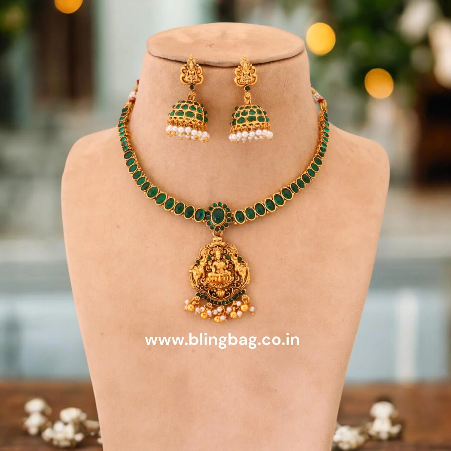 Emerald Vadini Temple Jewellery Set - New Arrival - Image 2