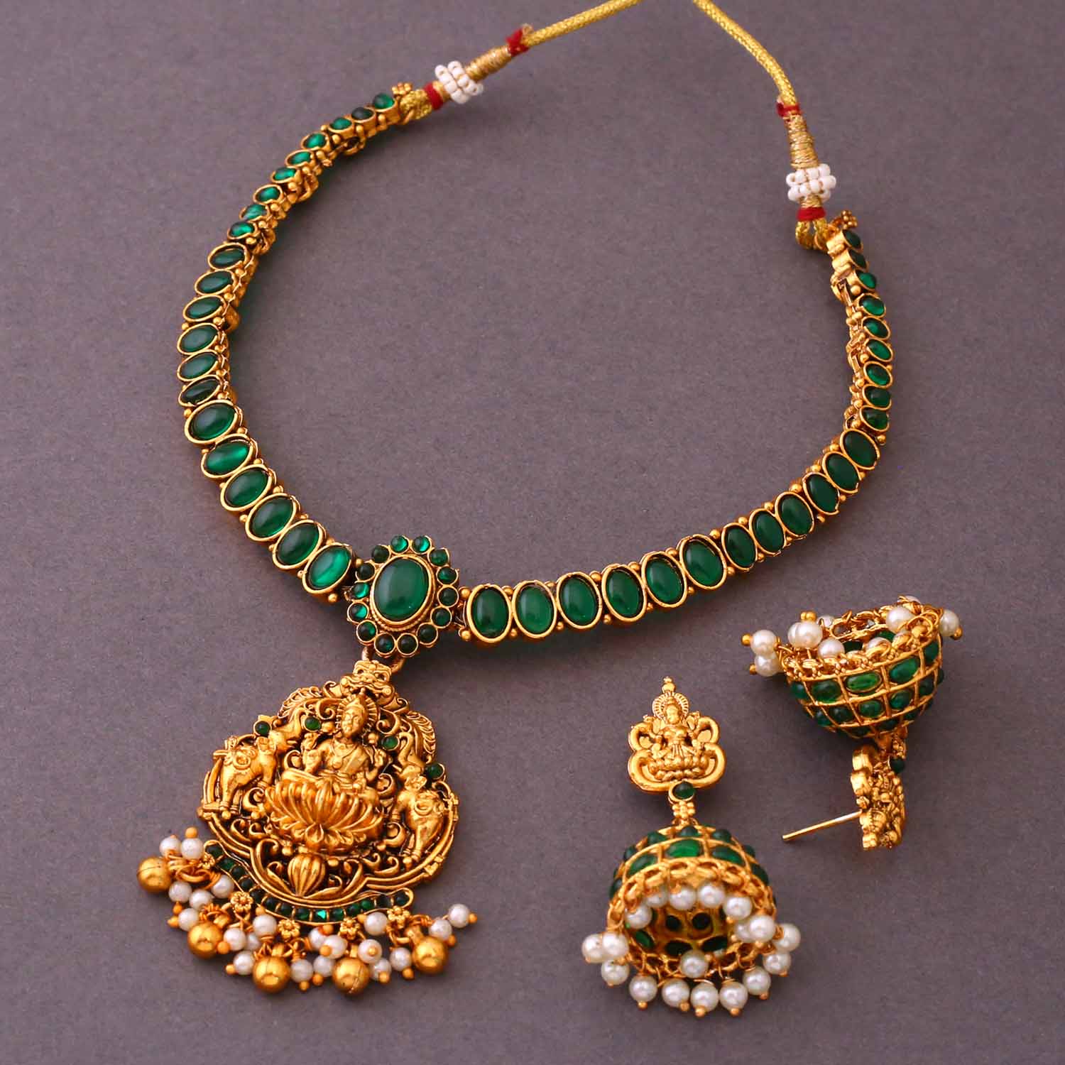Emerald Vadini Temple Jewellery Set - New Arrival - Image 4