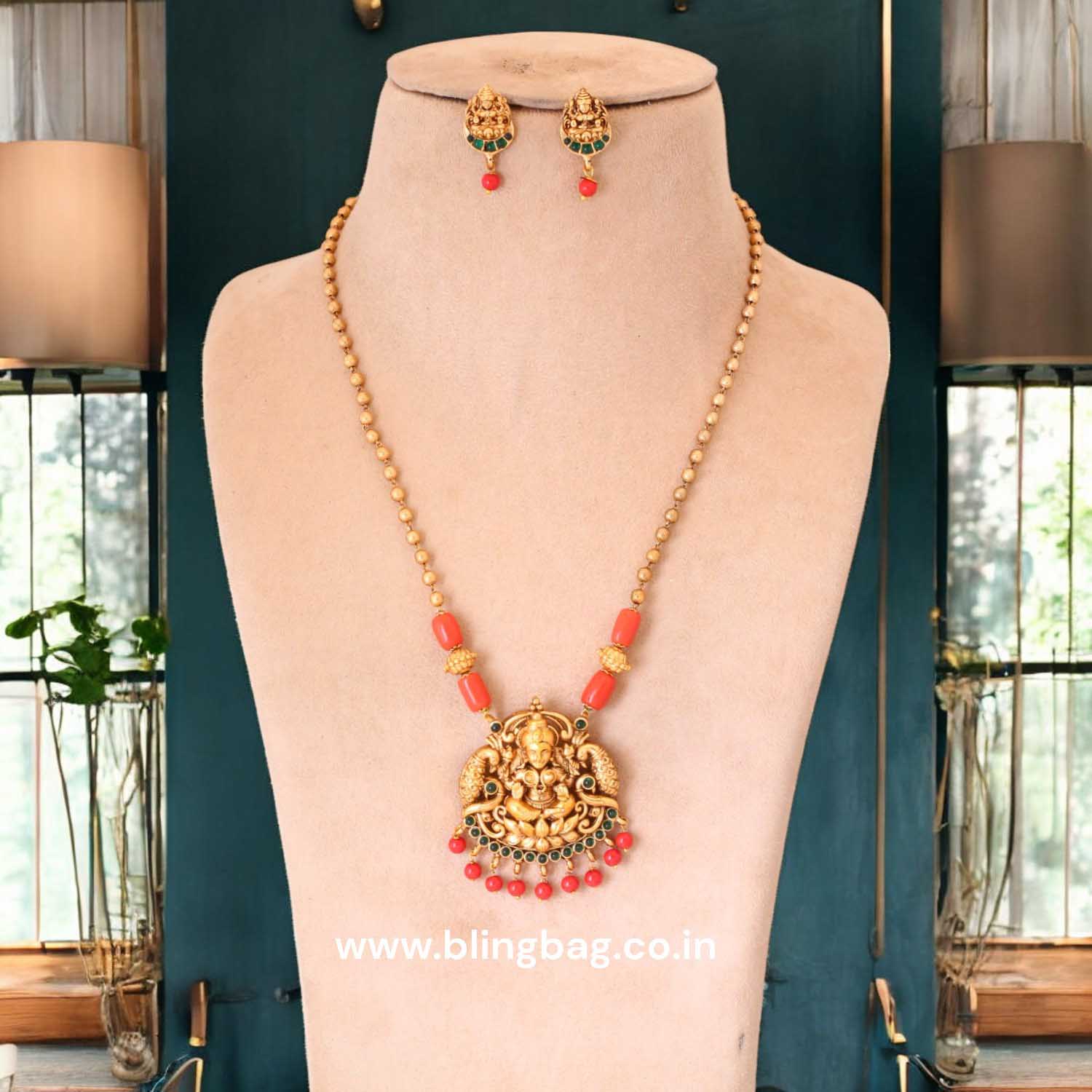Golden Vashnavi Temple Pendant Set- New Arrival - Image 2