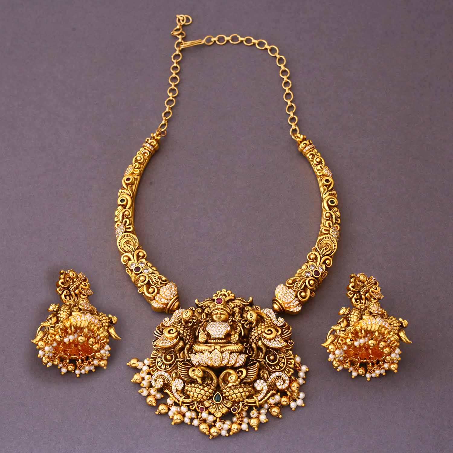 Golden Vedika 3D Effect Hasli Temple Jewellery Set-New Arrival - Image 3