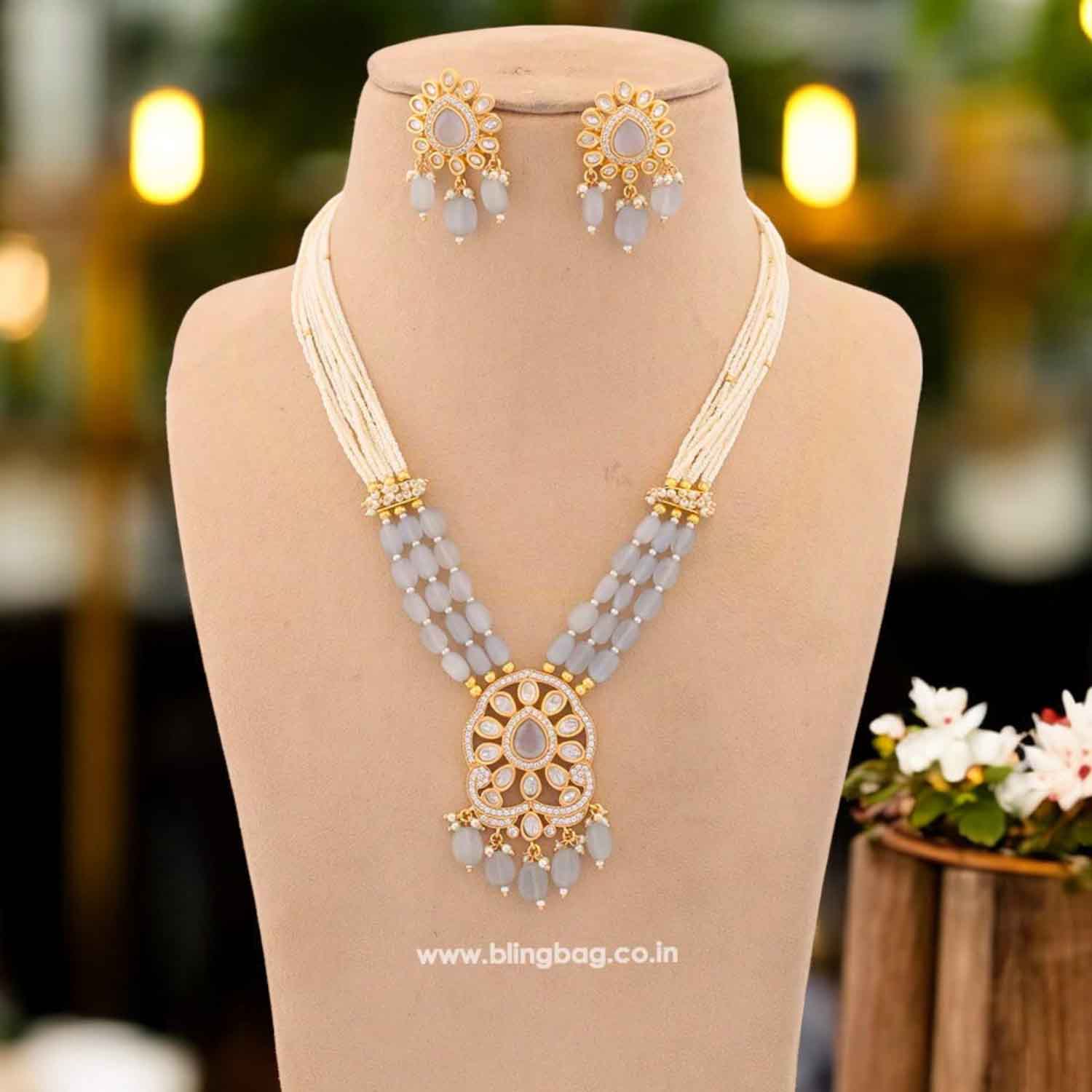 Grey Vaani Kundan Jewellery Set - EOSS - Image 2