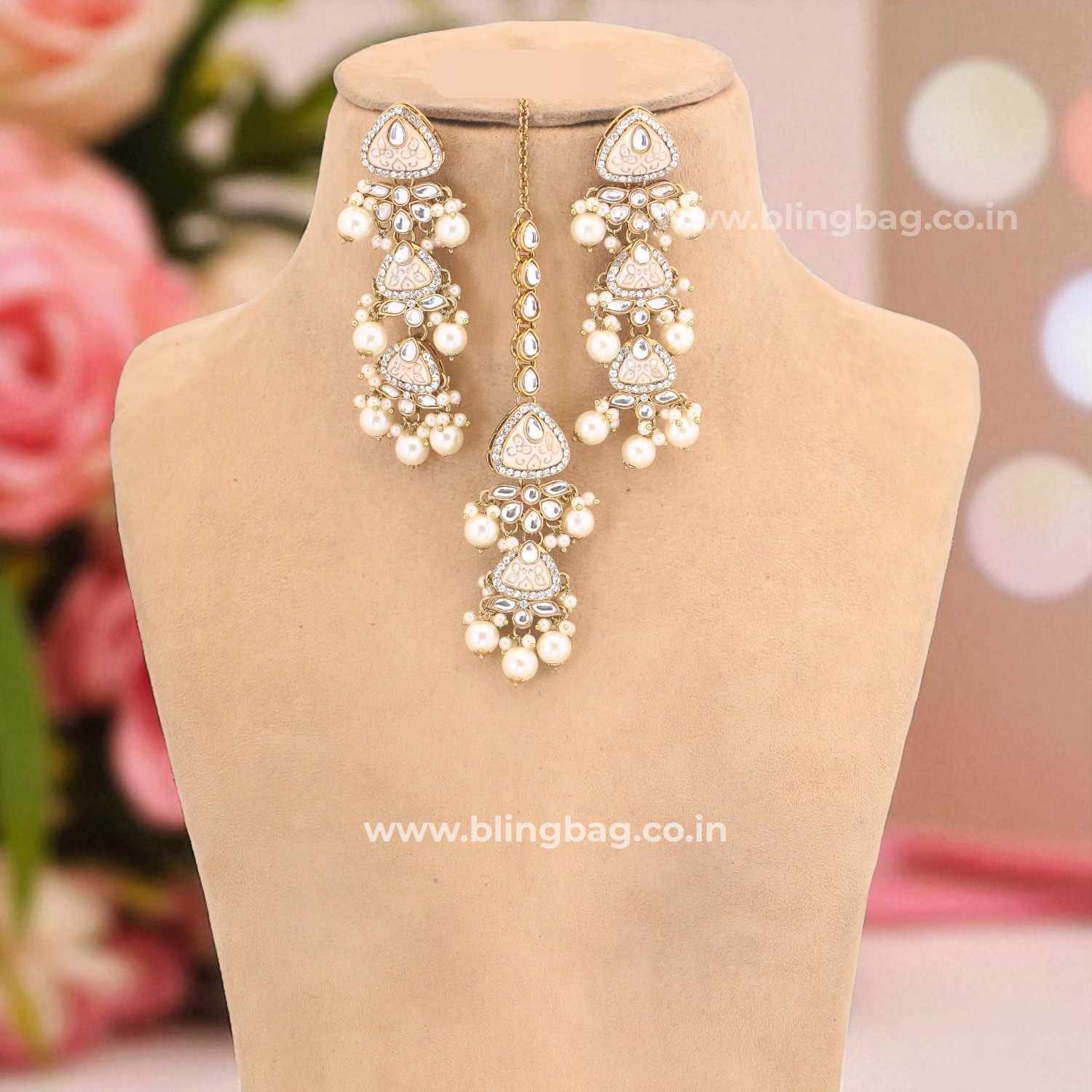 Ivory Ayshana Kundan Jewellery Set - Image 3