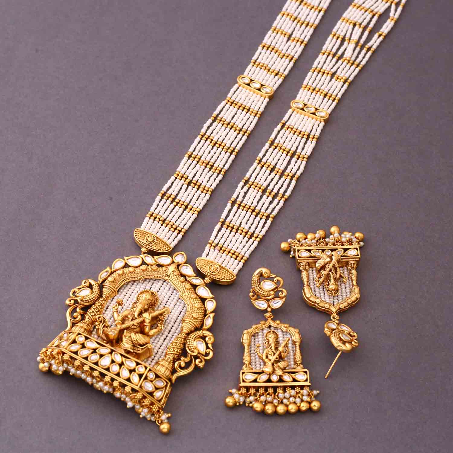 Ivory Ganesh Temple Jewellery Set- New Arrival - Image 3