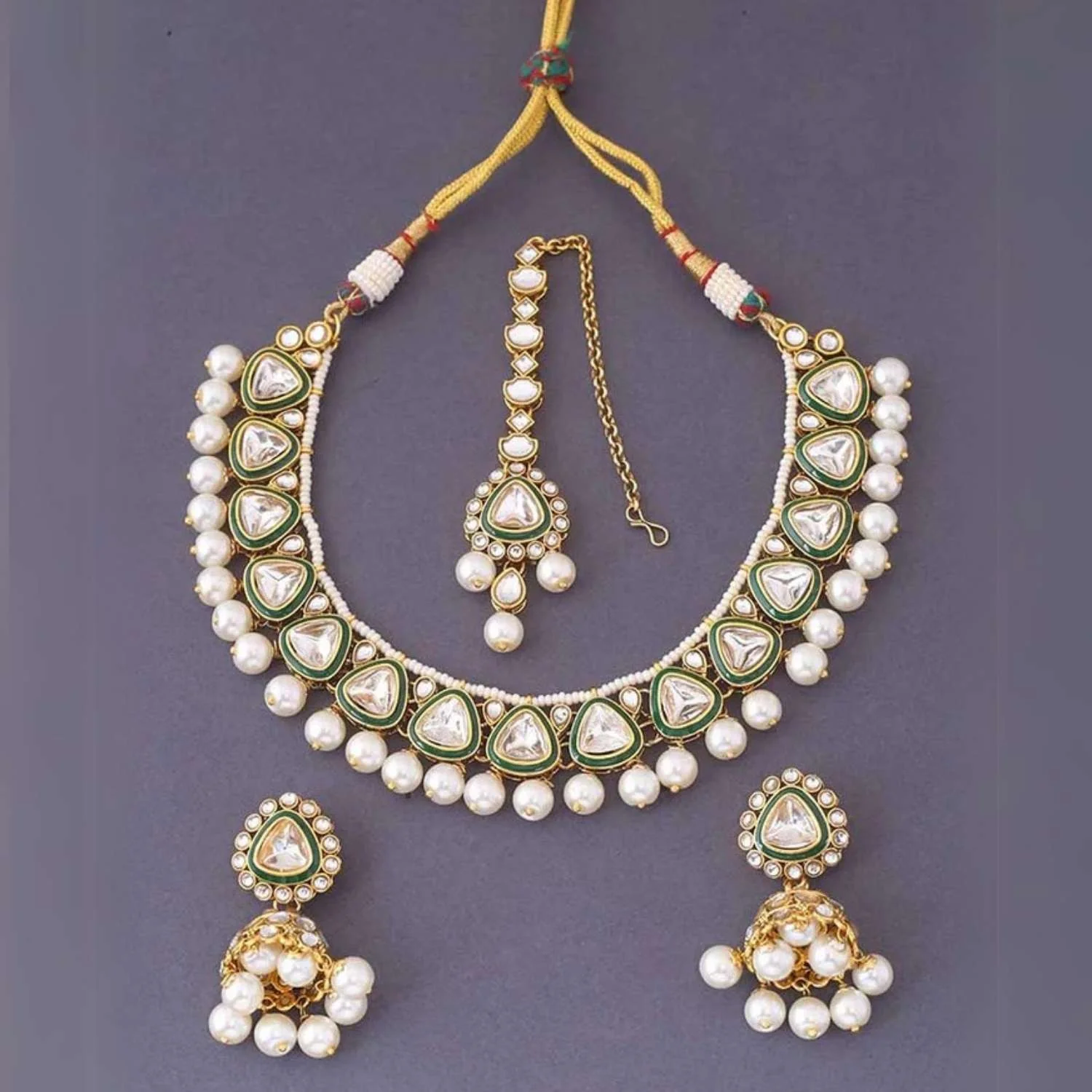 Ivory Neelam Kundan Jewellery Set - Image 5