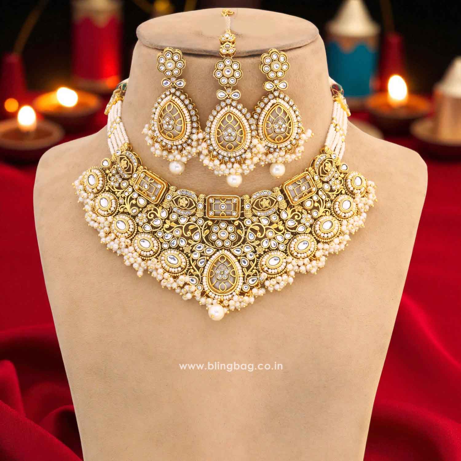 Ivory Roshnika Kundan Jewellery Set - Image 3
