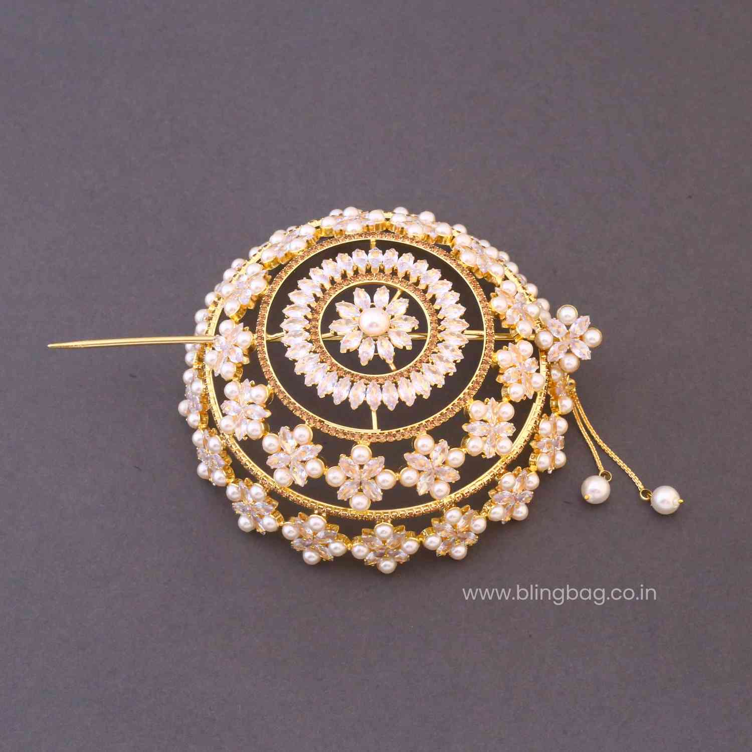 Golden Sravani Zirconia Large Hair Bun Cage - Image 3