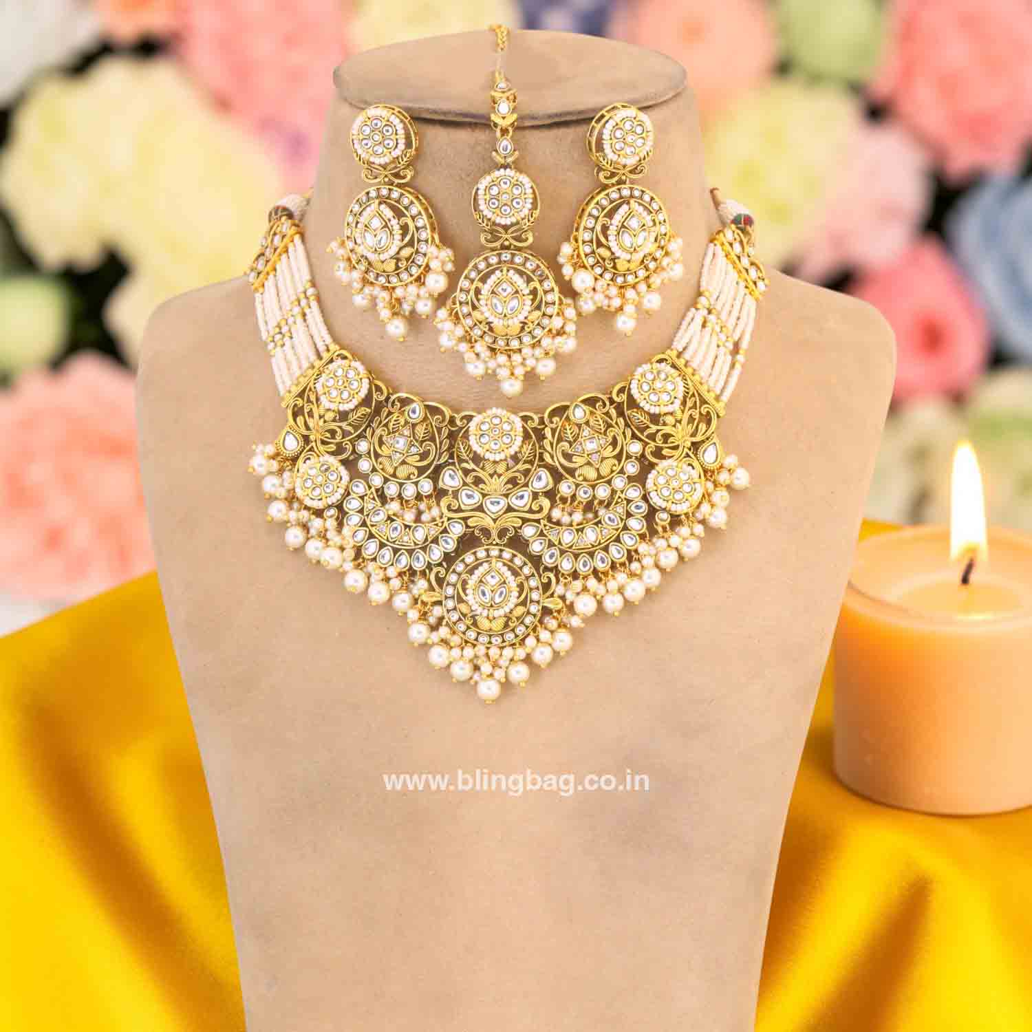 Ivory Sunaina Kundan Jewellery Set - New Arrival - Image 3