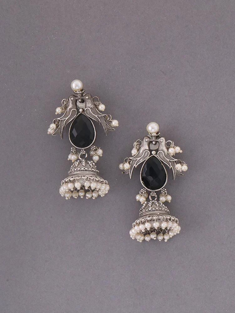 Jet Jasmika Oxidised Jhumkis - Image 2
