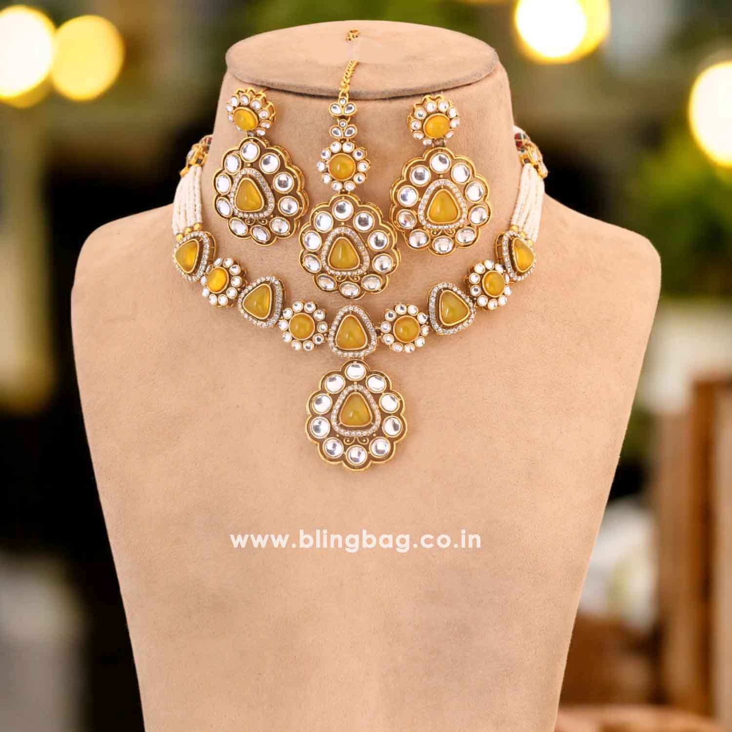Lemon Dhivyashi Kundan Jewellery Set - Image 2