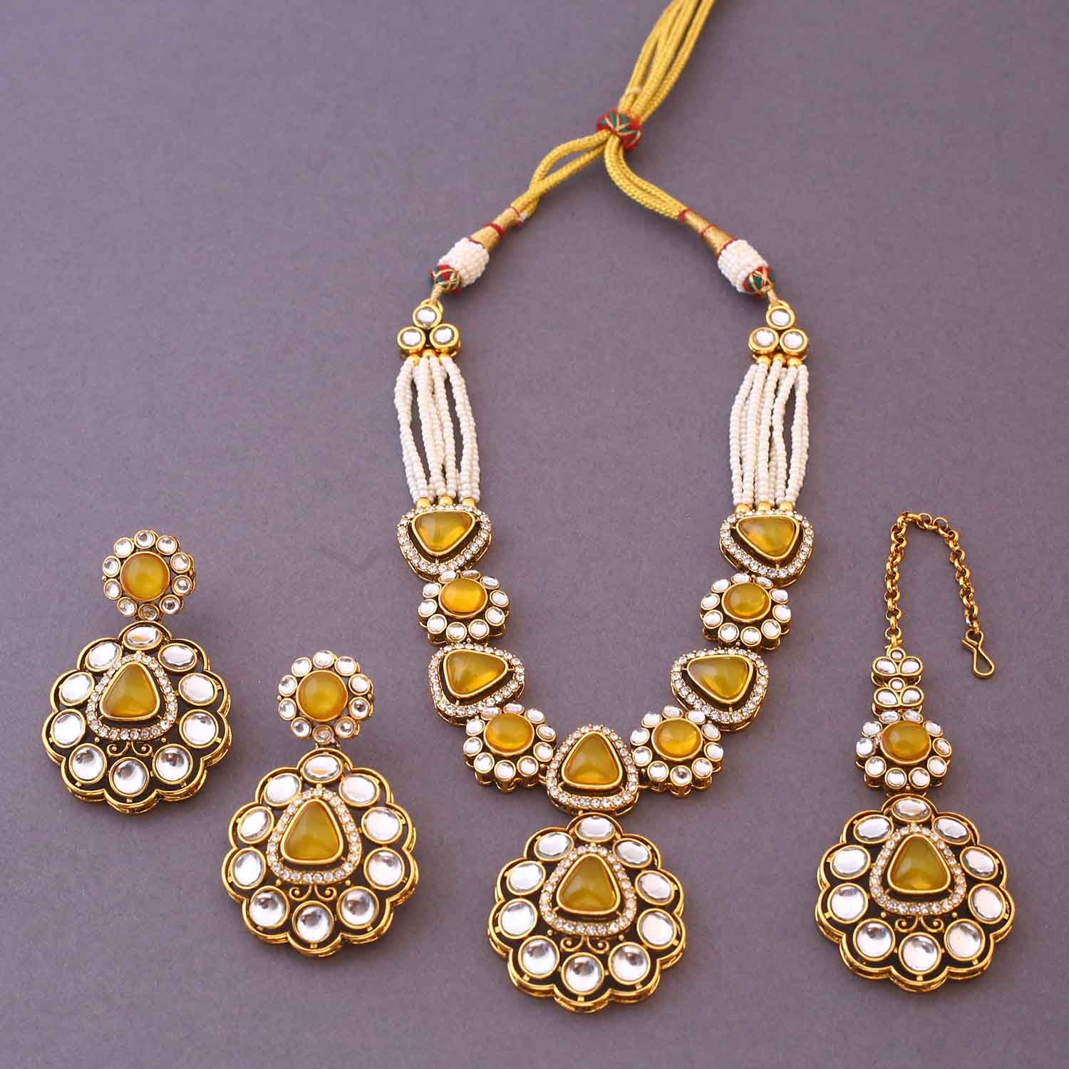 Lemon Dhivyashi Kundan Jewellery Set - Image 3