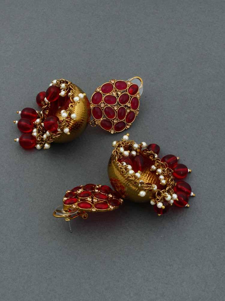 Maroon Bubble Jhumkis - Image 3