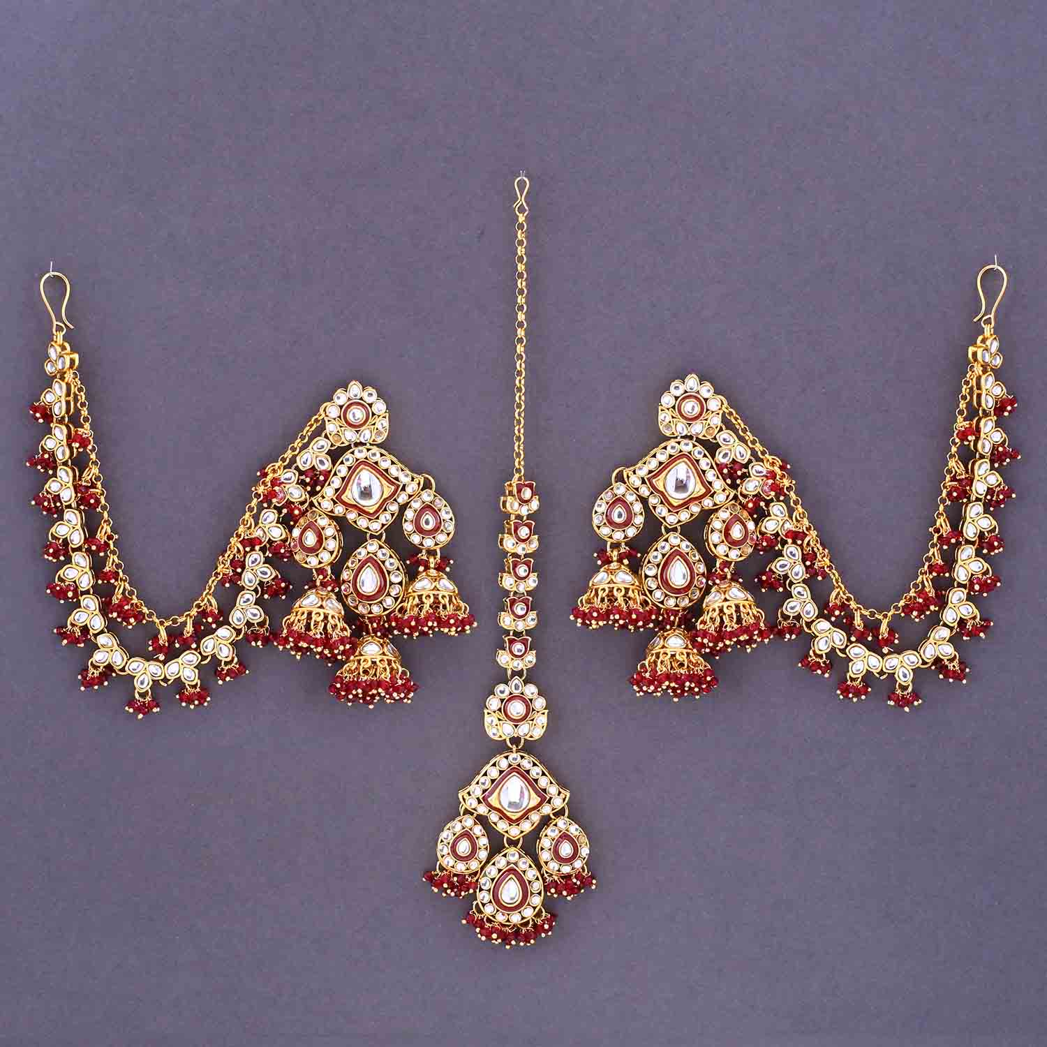 Maroon Giloy Maang Tikka Set - Image 3