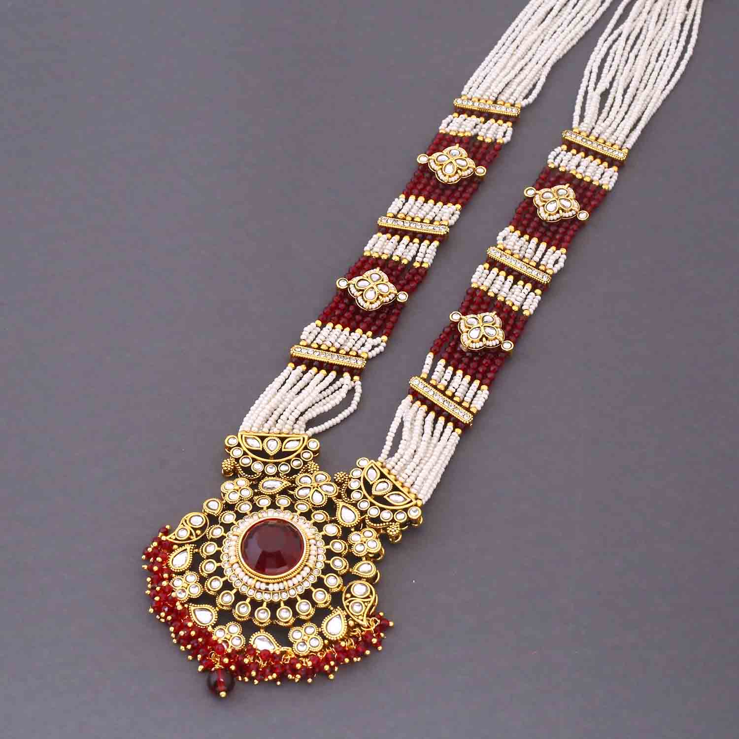 Maroon Kshirja Kundan Bridal Jewellery Set - Image 4