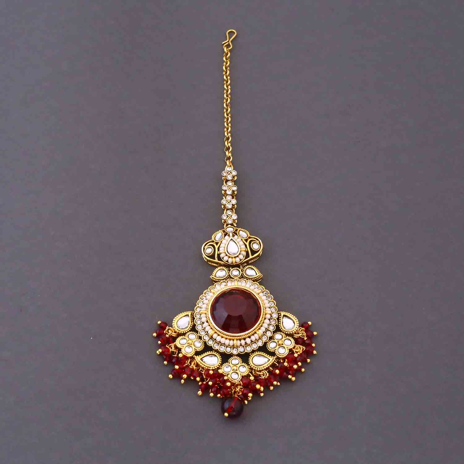 Maroon Kshirja Kundan Bridal Jewellery Set - Image 5