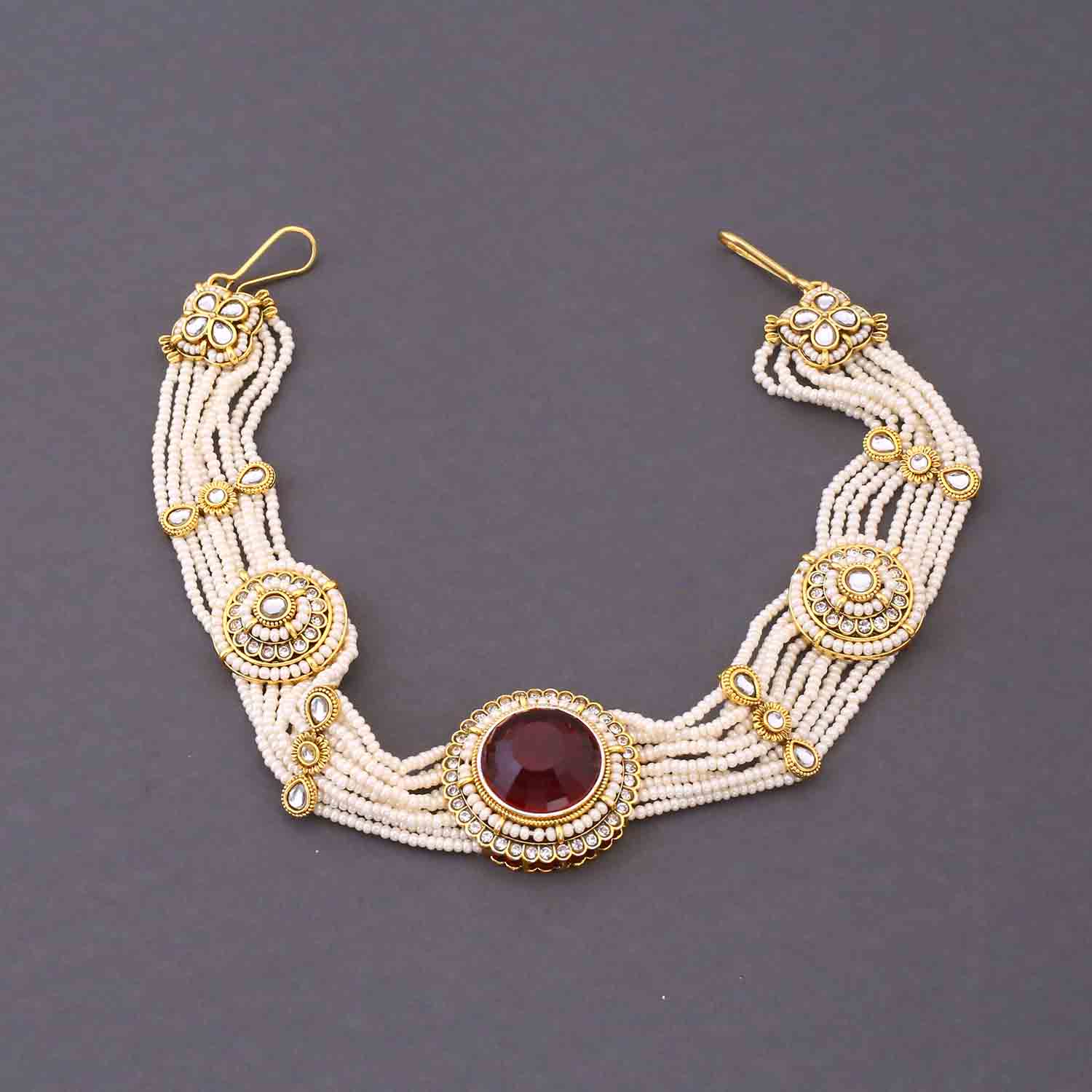 Maroon Kshirja Kundan Bridal Jewellery Set - Image 8