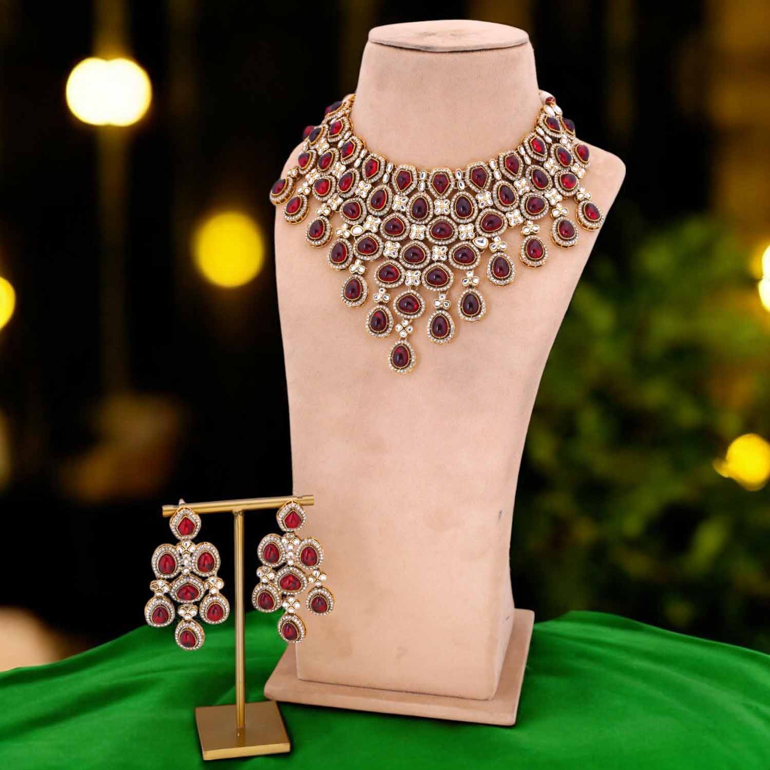 Maroon Madhura Semi-Bridal Jewellery Set - Image 2