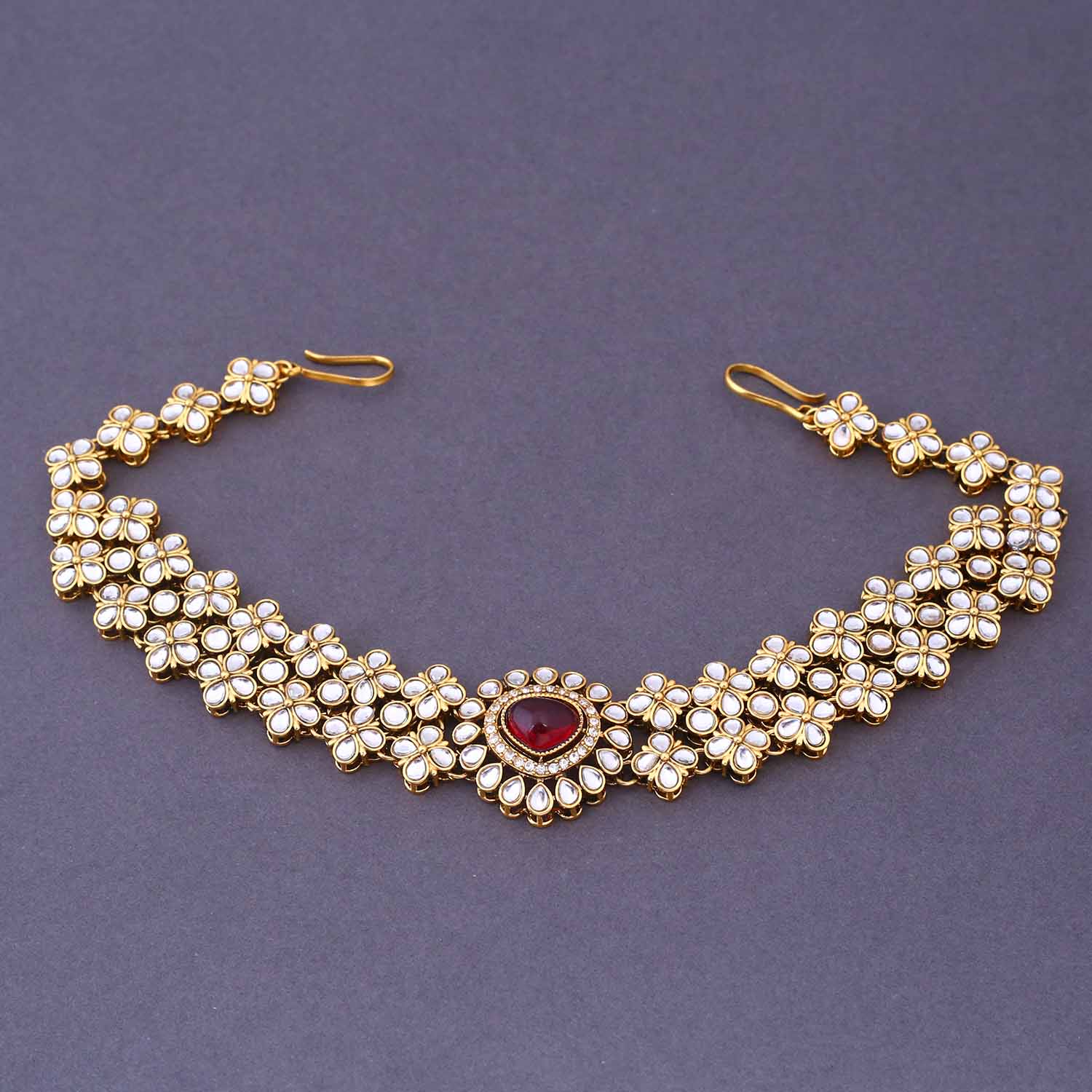 Maroon Madhura Semi-Bridal Jewellery Set - Image 4