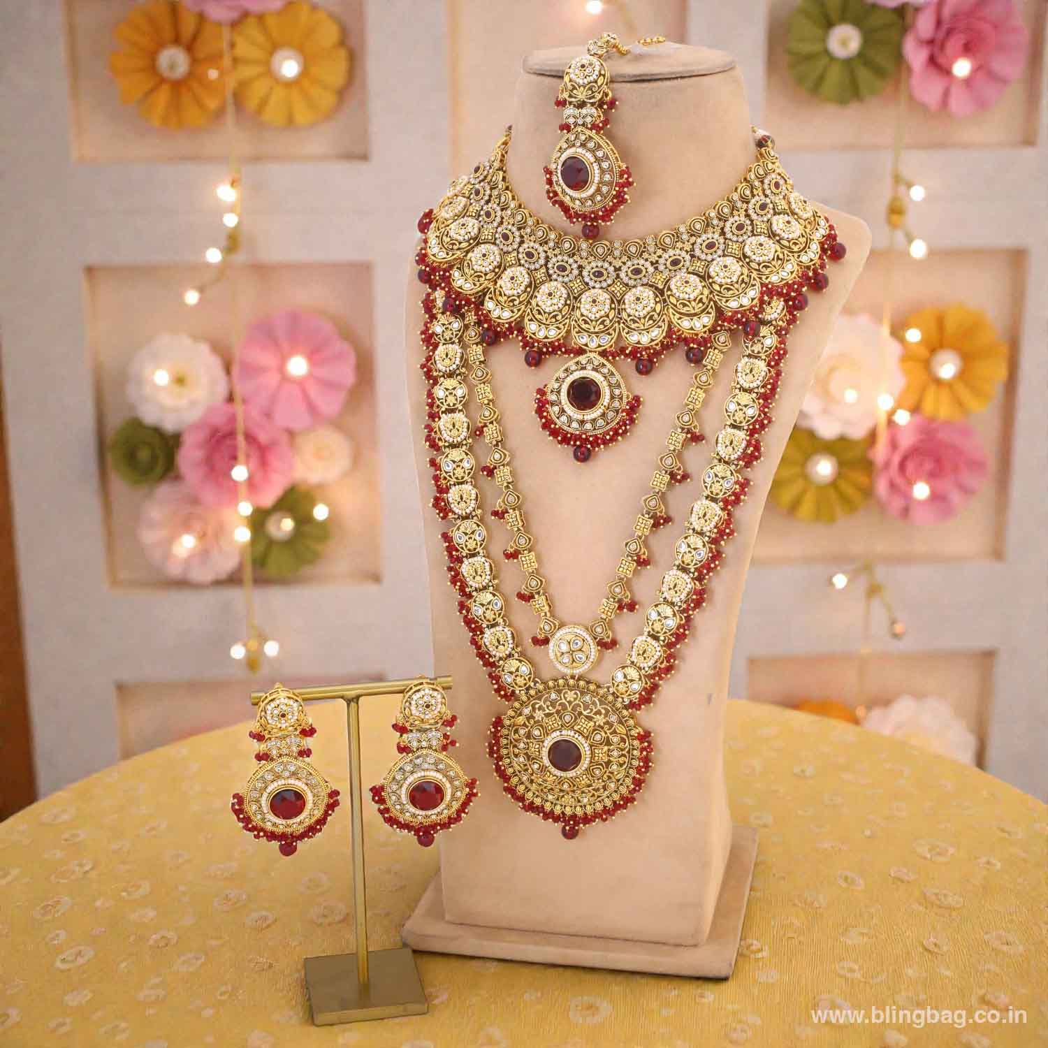 Maroon Opalina Bridal Jewellery Set - Image 2